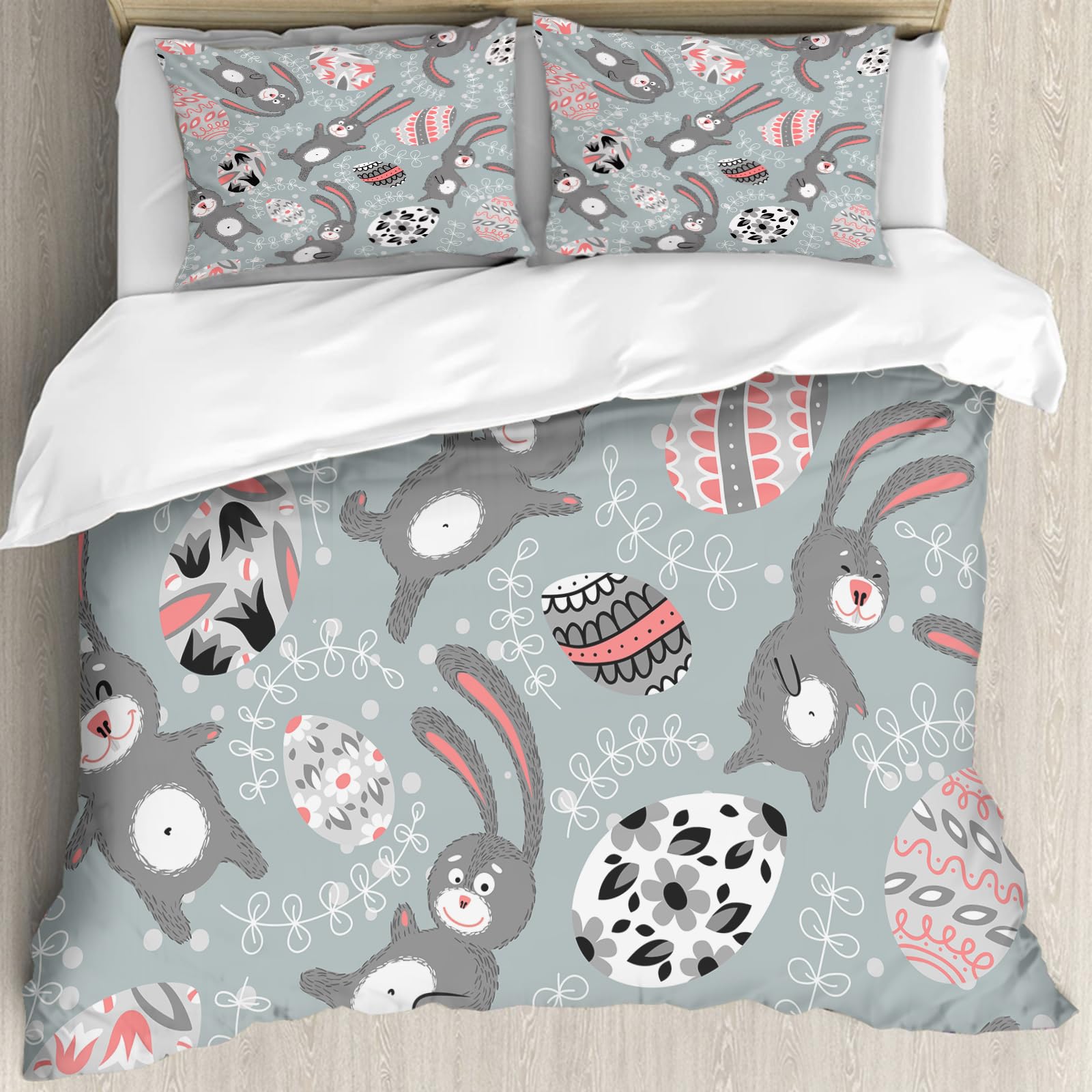Housse de couette lit king size 228x264 motif lapin de Pâques hypoallergénique