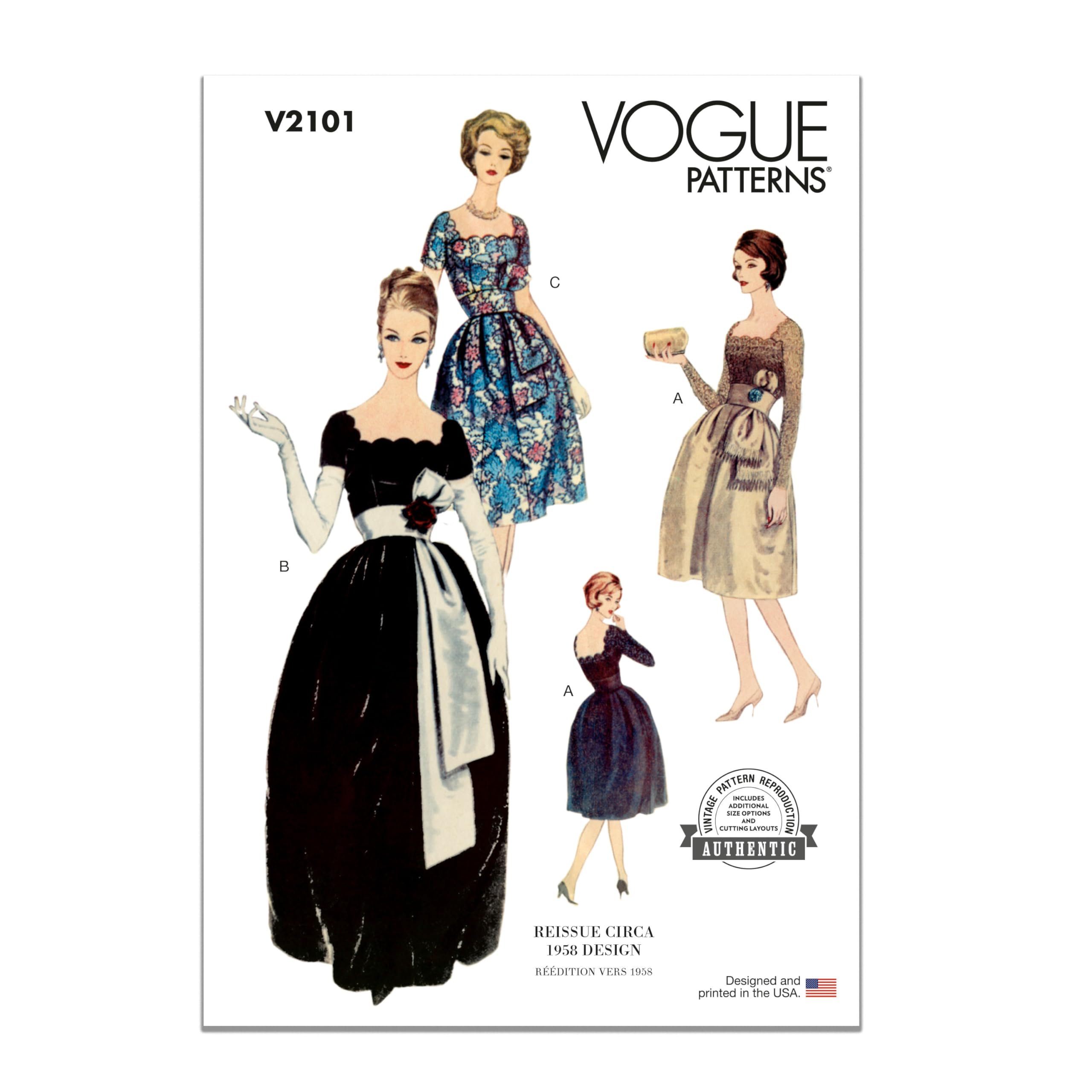 Amazon.com: Vogue V2101U5 Misses' Vintage 1958 Evening Dress with Belt and  Sash Sewing Pattern Packet, Design Code V2101, Sizes 16-18-20-22-24 : Arts,  Crafts & Sewing