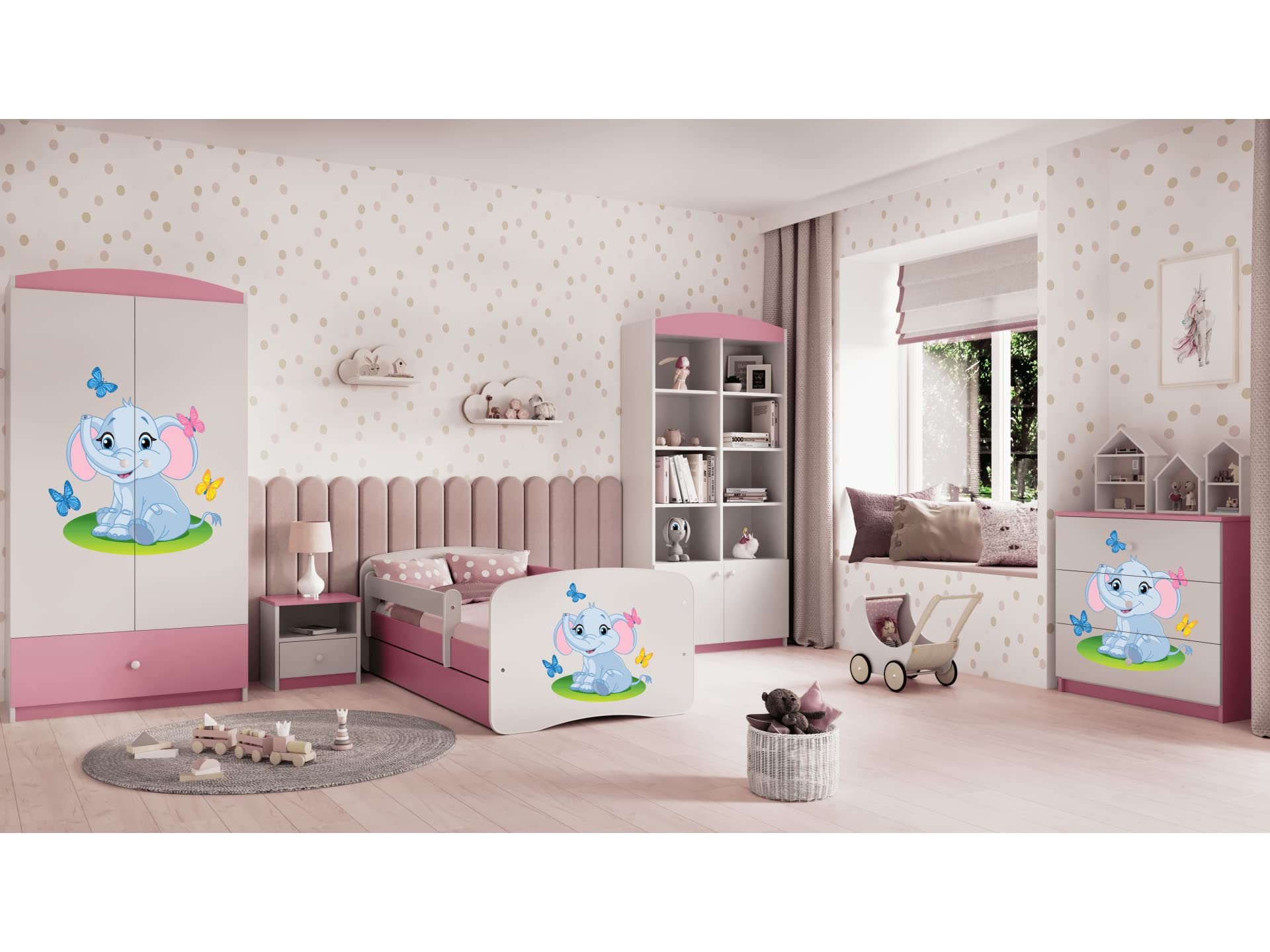 Générique Babydream Kommode – Elefant – aus Spanplatten 81 x 41 x 80,5 cm, 3 Schubladen, Farbe Puderrosa