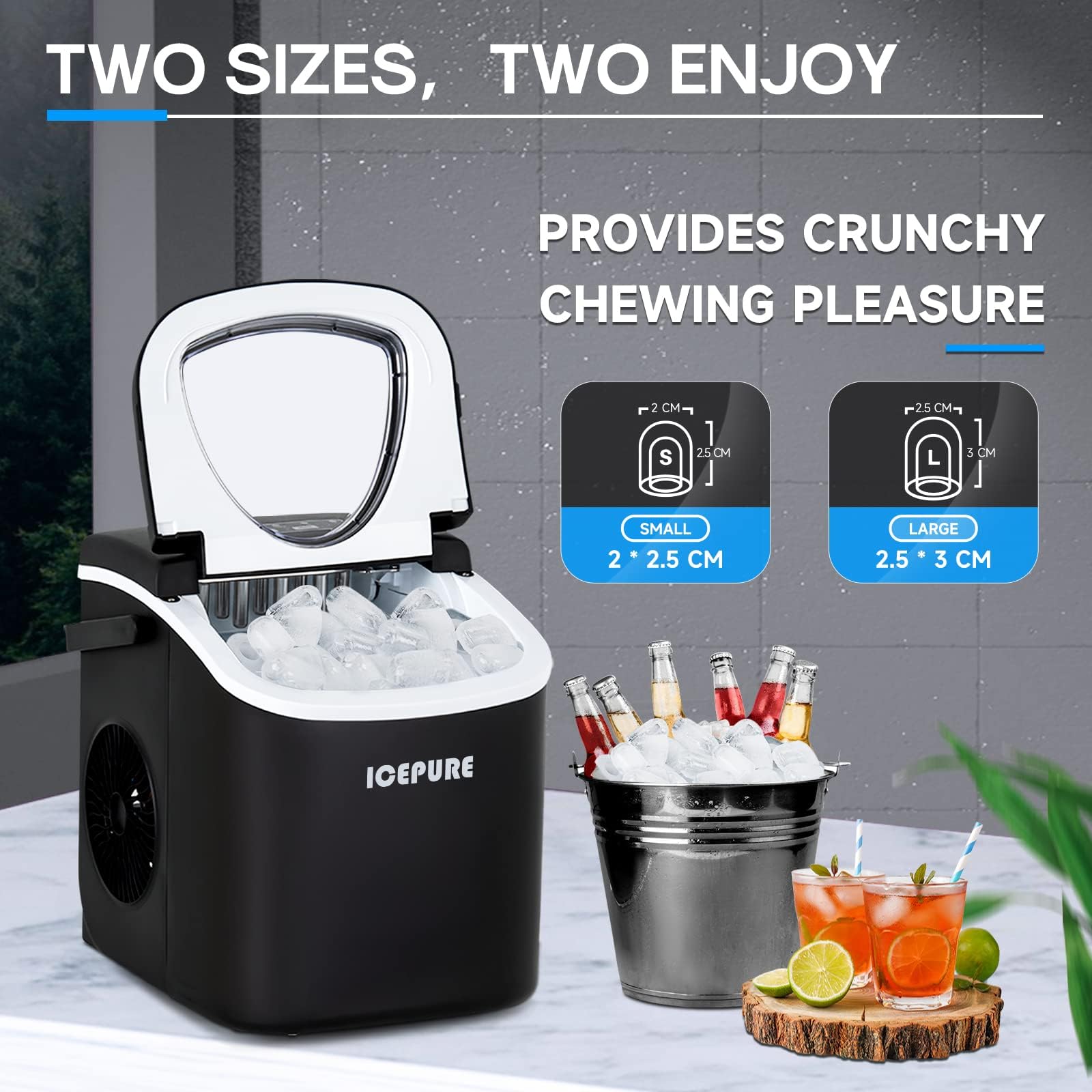 ICEPURE - Machine à Glaçons Rapide Et Silencieuse - 9 Glaçons En 6 Min, 20 Kg/24h - Auto-nettoyante, écran LCD - Parfaite Maison, Bureau, Bar Machine A The
