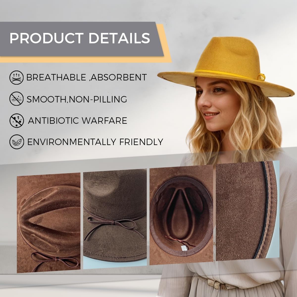 Fedora Hat for Women and Men, Classic Winter Wide Brim Felt Panama Hat Adjustable Suede Western Jazz Cap - Image 2