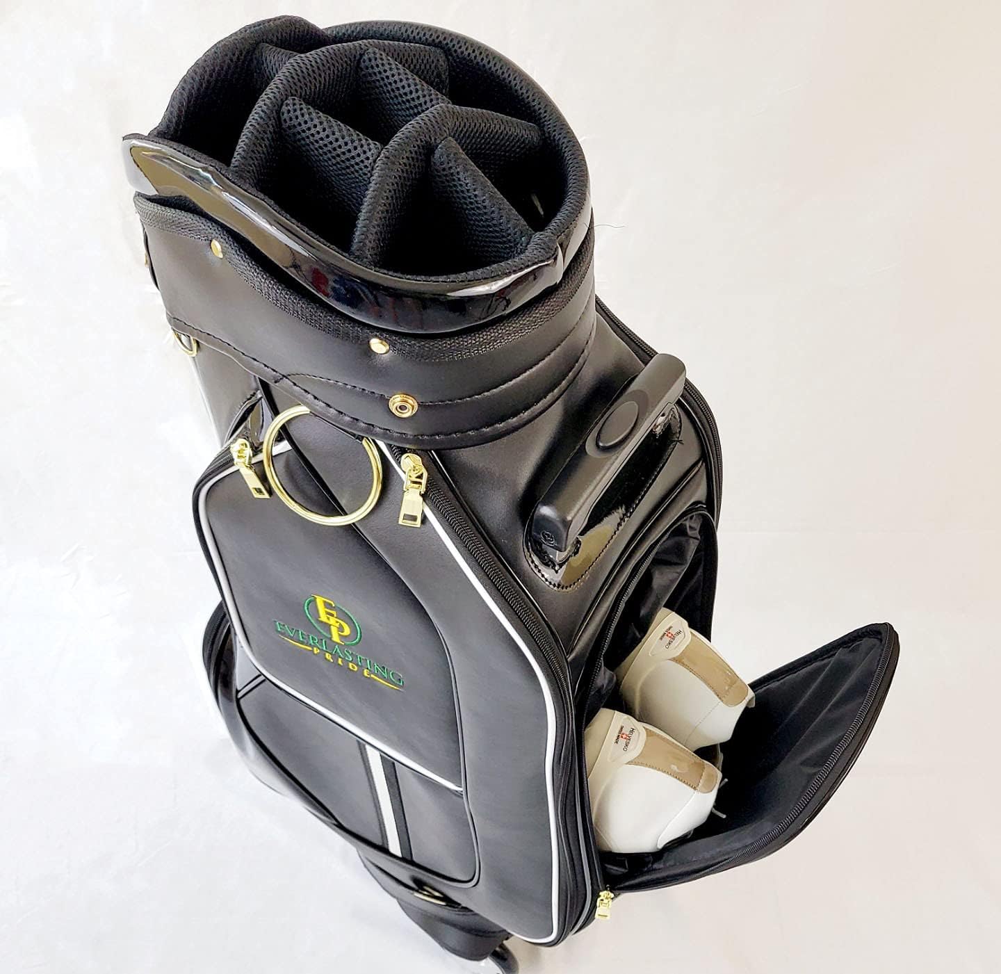 Ladies Senior Portable PU Leather Wheeled Golf Bag With Large Wheels and Luggage Style Pull Over Handle