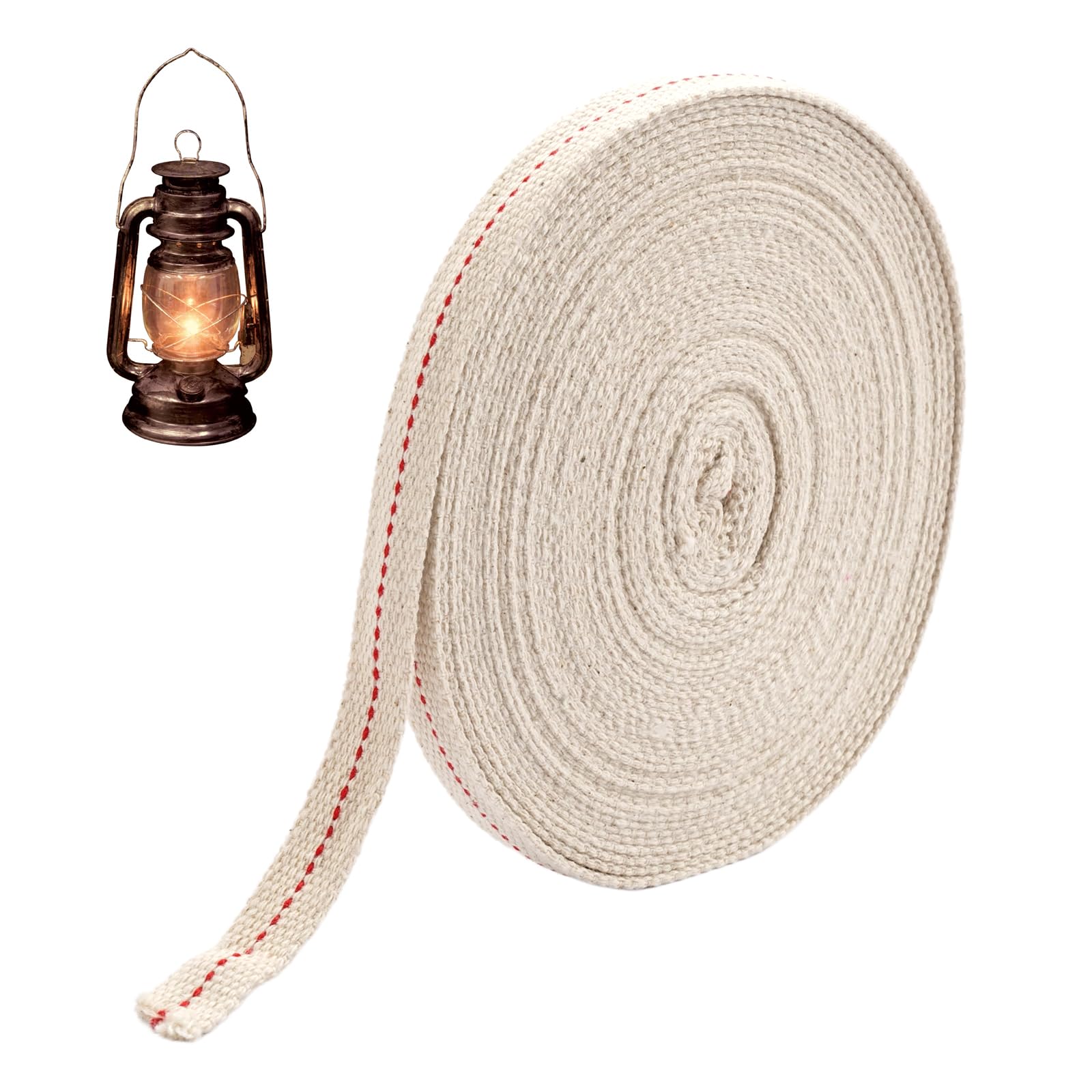Mèche Pour Lampe à Huile - Rouleau Coton 10m X 13mm, Plate, Avec Fil Rouge - Pour Lampe à Pétrole, Kérosène, Lanterne