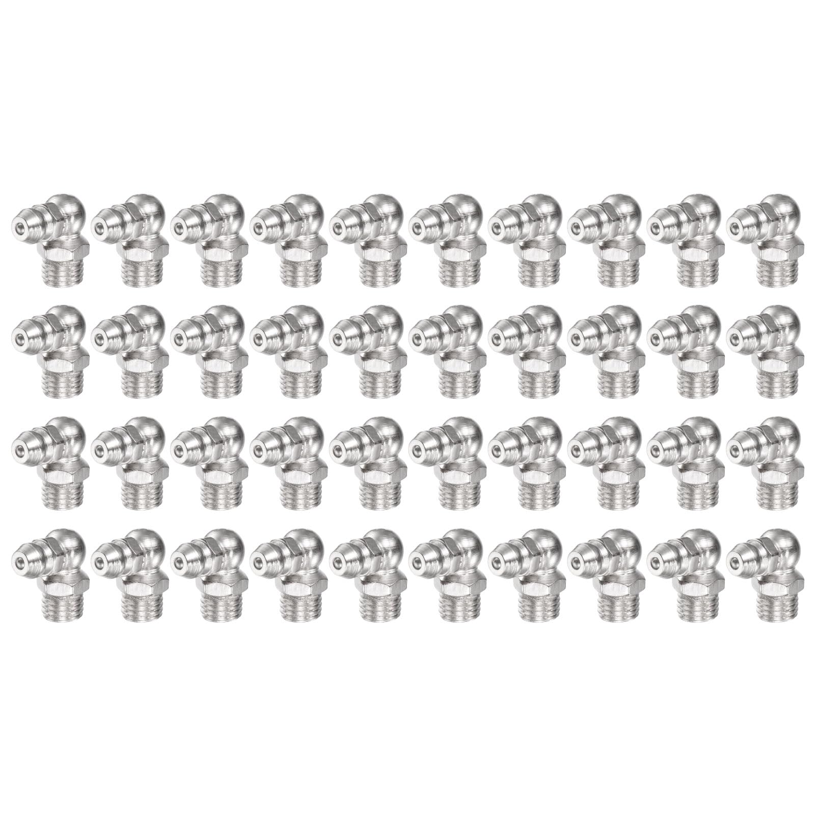 uxcell Nickel-Plated Iron 90 Degree Grease Fitting M8 x 1mm Thread Hydraulic Grease Fitting Accessories, 40Pcs