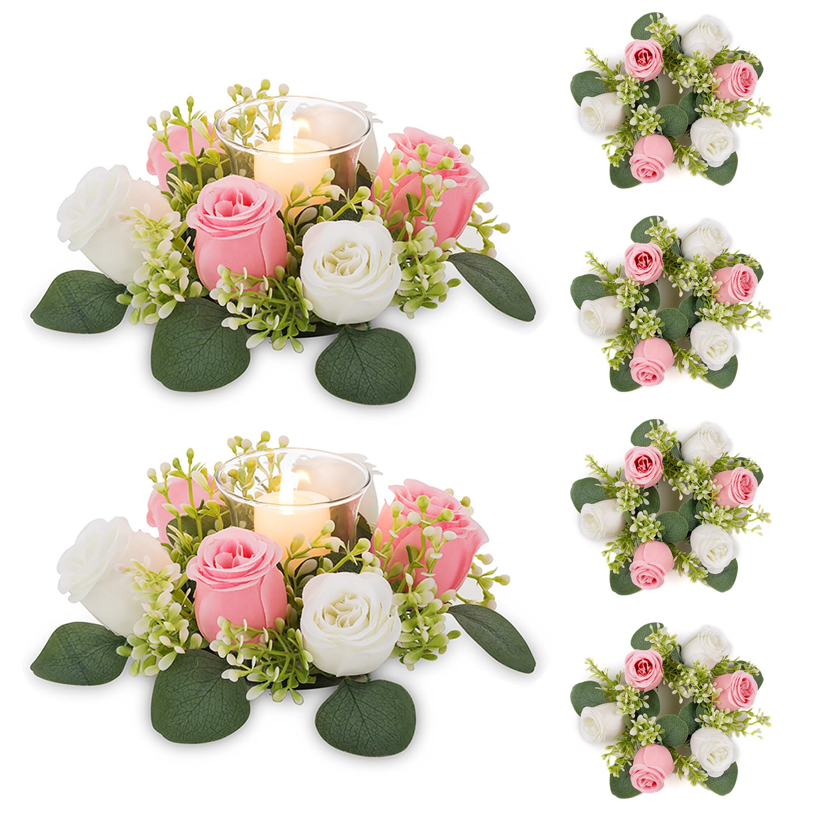 Nuptio Centrotavola Fiori Ghirlande per Decorazioni - 6 Pezzi 22cm Diametro Rosa & Bianco Piccole Rose Matrimonio Fiore Artificiale per DIY Matrimoni Cerimonia Anniversario Festa Casa