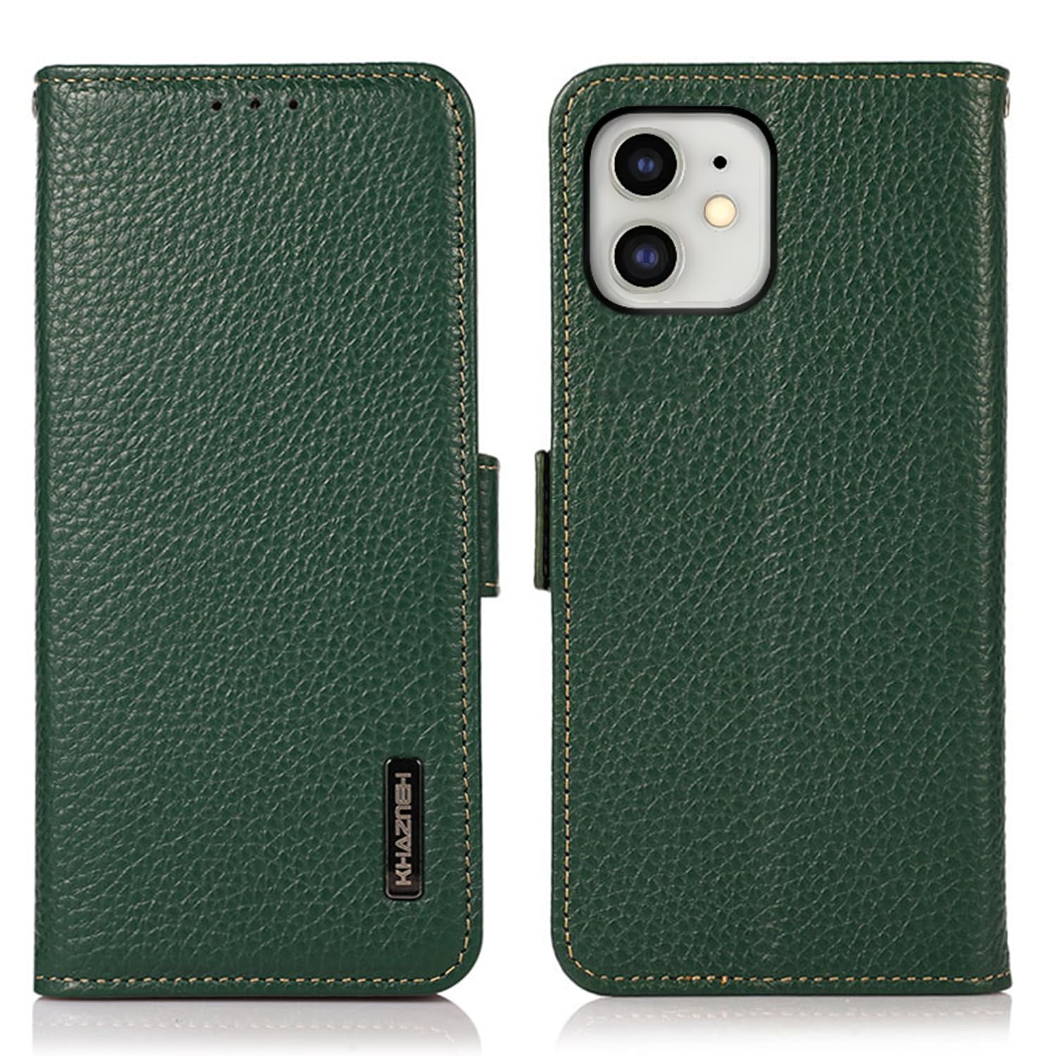 For iPhone 12 Mini ケース 手帳型 本革 For アイフォン12 ミニ カバー 財布型 高級本皮 シュリンクカーフレザー シンプル手帳ケース 耐摩擦 サイドマグネット式 カード収納 大容量 3枚 横置きスタンド機能 耐衝撃 Ayakumo グリーン