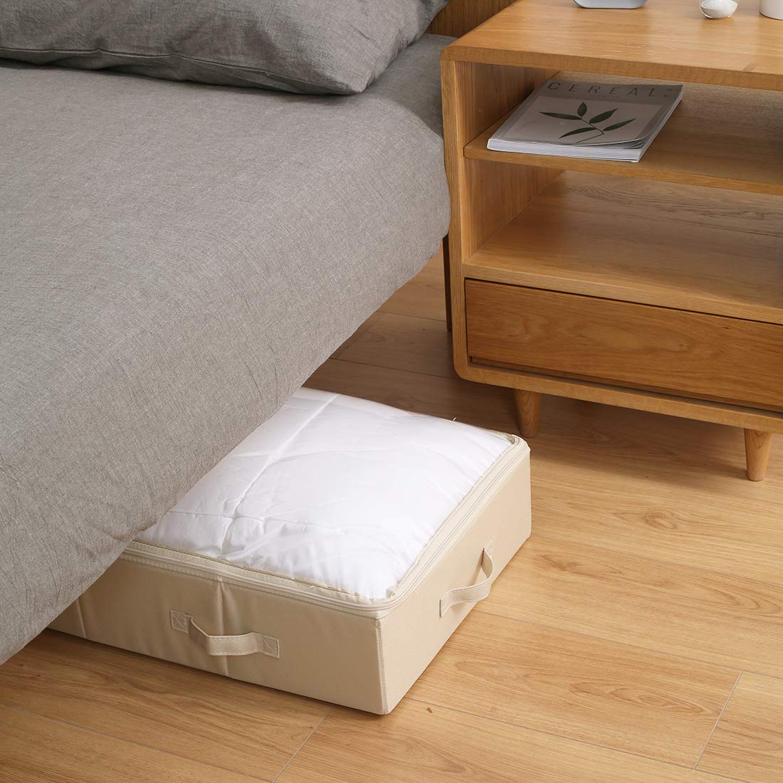 Confezione da 2 contenitori spaziosi e visibili in PVC con coperchio sotto il letto per scarpe, coperte e biancheria da letto, pieghevoli e lavabili. Beige