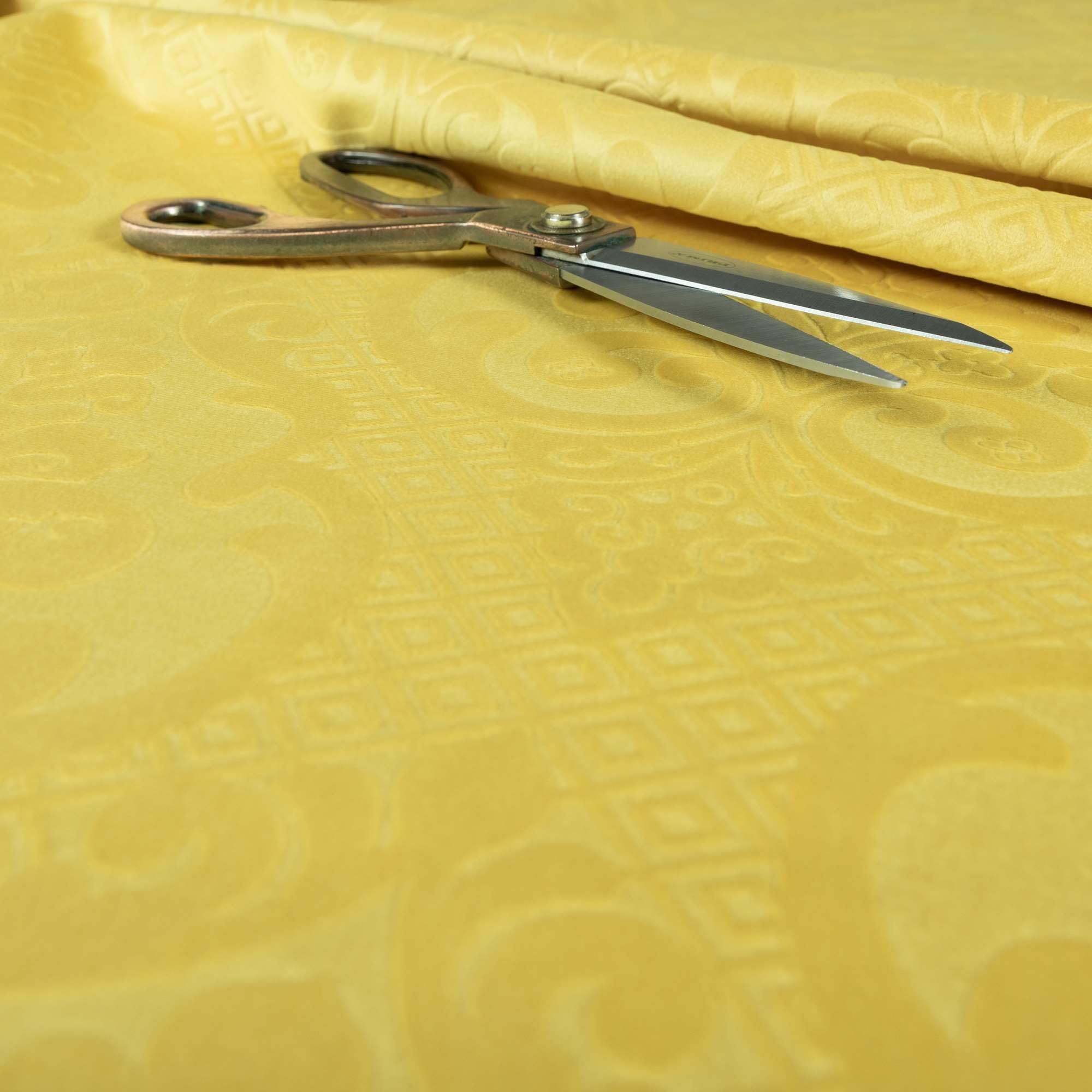 Velvet Embossed Damask Hardwearing Upholstery Fabric, Yellow