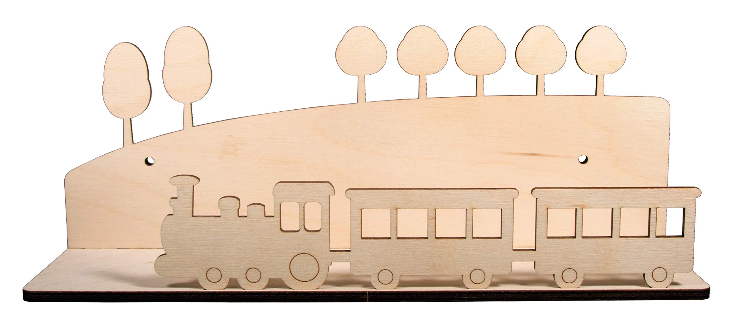 Rayher 62976505 Wood Shelf Construction Kit with Interlocking Parts, Train-Shaped Kid's Wooden Shelf, 5 slot-together Pieces - Image 2