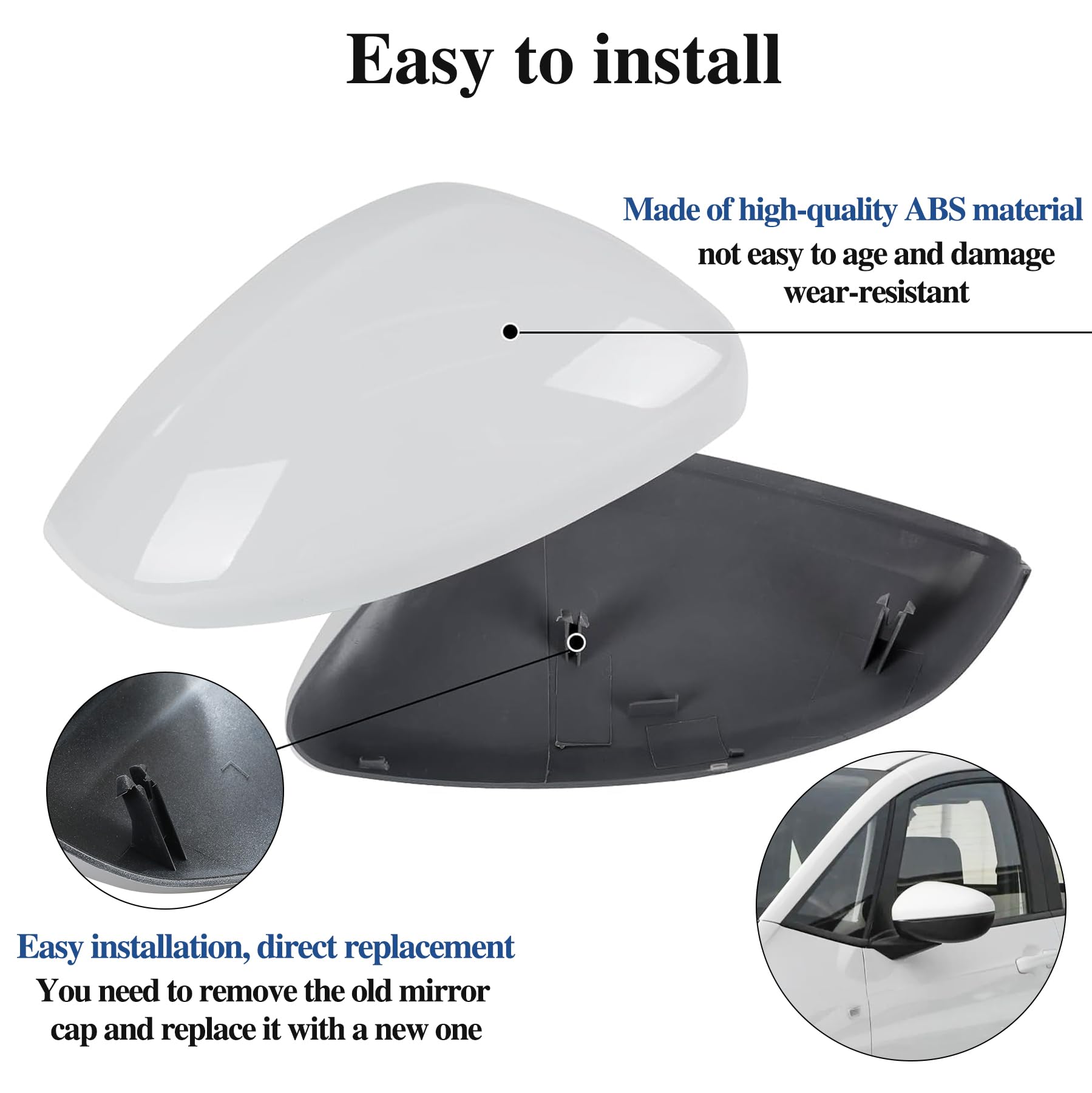 1 paire de coques de rétroviseur extérieur pour Peugeot 208 2012-2019, Opel Corsa F/Mokka B 2019-2025, capuchons de rétroviseurs, gauche et droite (Blanc)