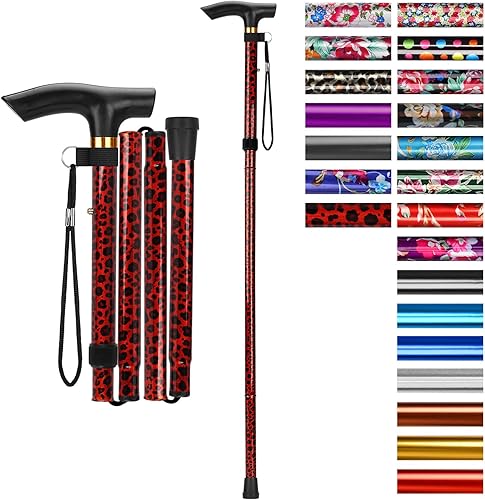 Miniatura 20 de SupreGear Bastón plegable, de viaje, portátil, 5 niveles de altura ajustable, ligero, con correa para la muñeca y mango en T, para personas mayores,