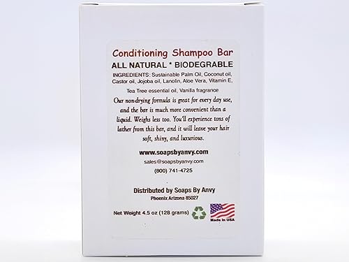 Miniatura 3 de Barra de champú acondicionador, jabón vegano natural hecho a mano con aceite de coco, árbol de té y vainilla, paquete de 3 para cabello y cuerpo