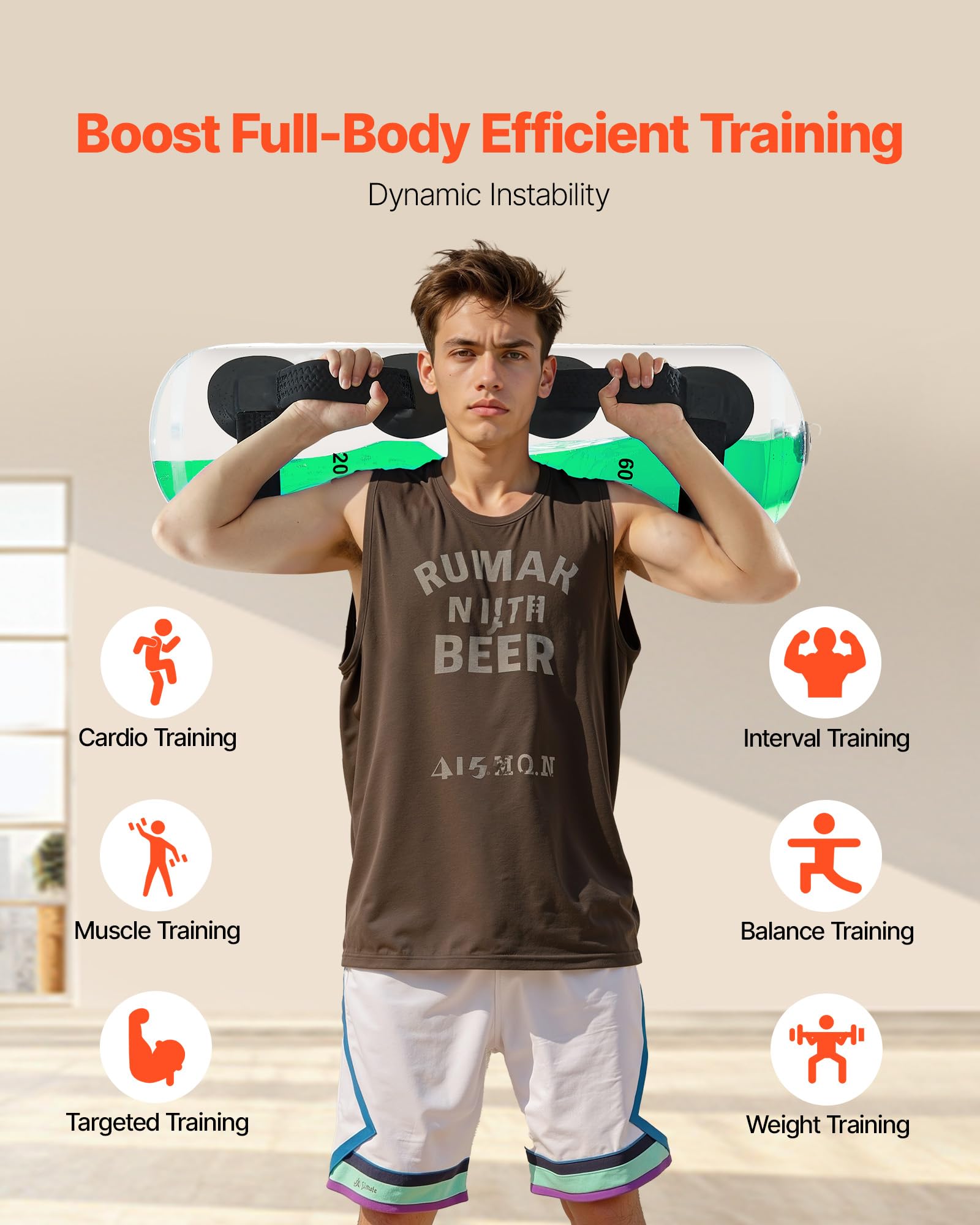 VEVOR Water Weights Aqua Bag Grand sac d'eau pour l'entraînement, équipement d'exercice de stabilité portable réglable et de fitness pour tout le corps, pour entraînement de force et d'équilibre