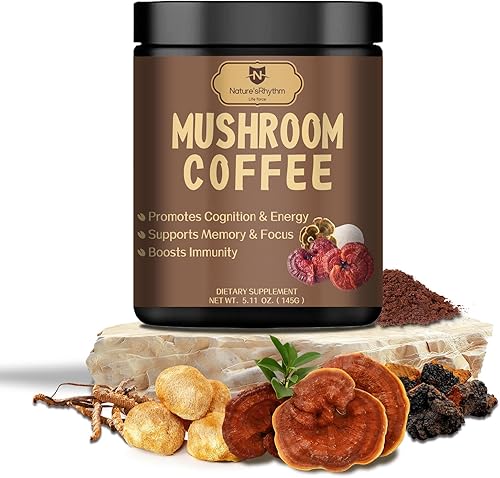 Nature's Rhythm - Café orgánico de hongos con hongo melena de león, Ganoderma Lucidum, Cordyceps, para energía, enfoque e inmunidad, café de hongos