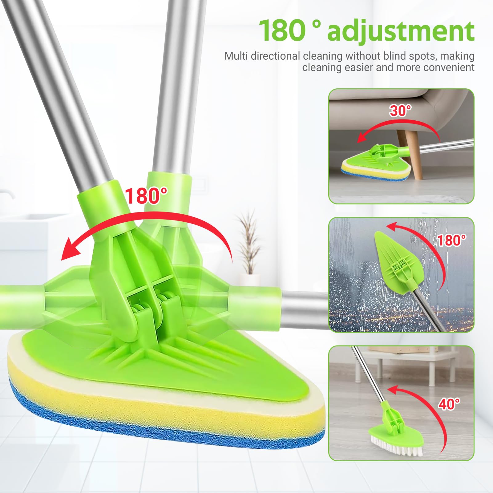 Spazzola Pulizia Doccia 3 In 1 - Manico Allungabile 50 Pollici Con Testine Intercambiabili - Foto 7