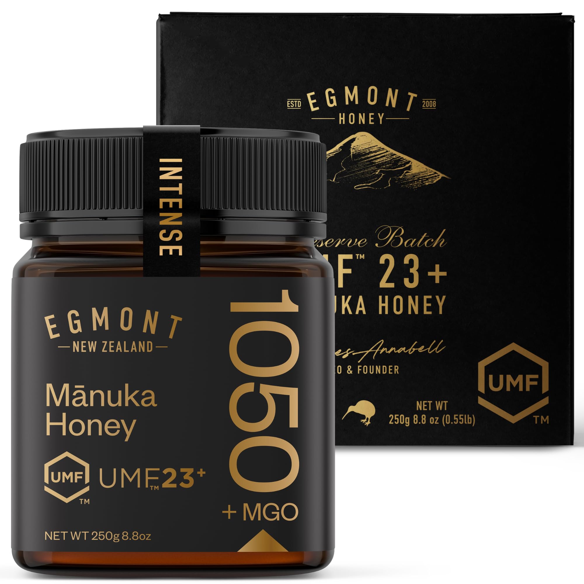 Egmont Honey Manuka Honig 1050+ MGO UMF 23+ original aus Neuseeland - *Limited Edition* | Hohe Intensität | Roh & Nicht Pasteurisiert | UMF 23+ | Monofloral Premium-Reserve | Rückverfolgbar | Nachhaltig hergestellt
