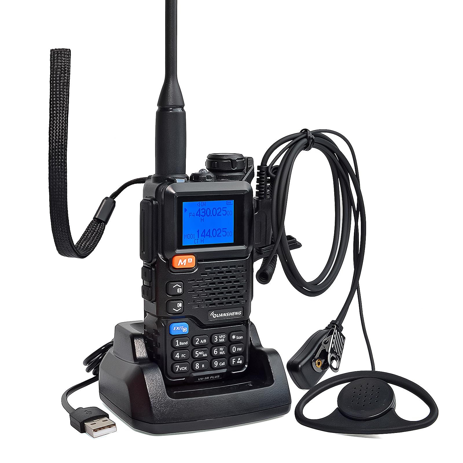 Quansheng UV5R Plus VHF UHF 5W Walkie Talkie Recargador Baterías Recargables Radio bidireccional con auricular para senderismo, camping, viajes