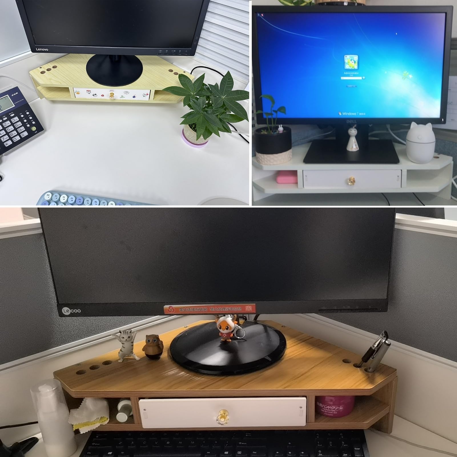 Podstawka Pod Monitor Trójkątny Stojak na Monitor, Drewniana Półka Narożna na Biurko z Szufladą I Uchwytem na Długopis, Zaoszczędź Miejsce, Organizer na Komputer Biurowy, Stojaki Narożne, Winda (Colo