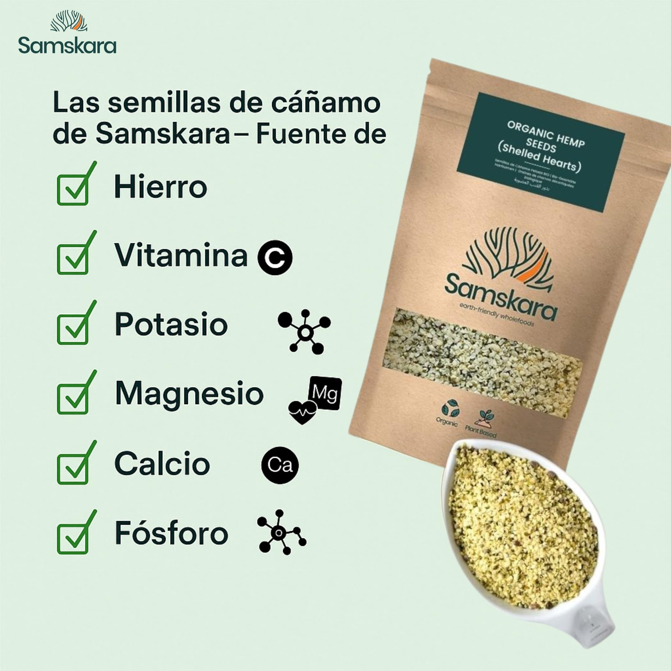 Semillas de Cáñamo Peladas BIO Samskara | Cáñamo Semillas Origen UE | Fuente de Omega 3 y 6, Proteína Equilibrada | Keto | Hemp Seeds para Batidos, Bowls, Toppings y Snack Saludable - 5kg
