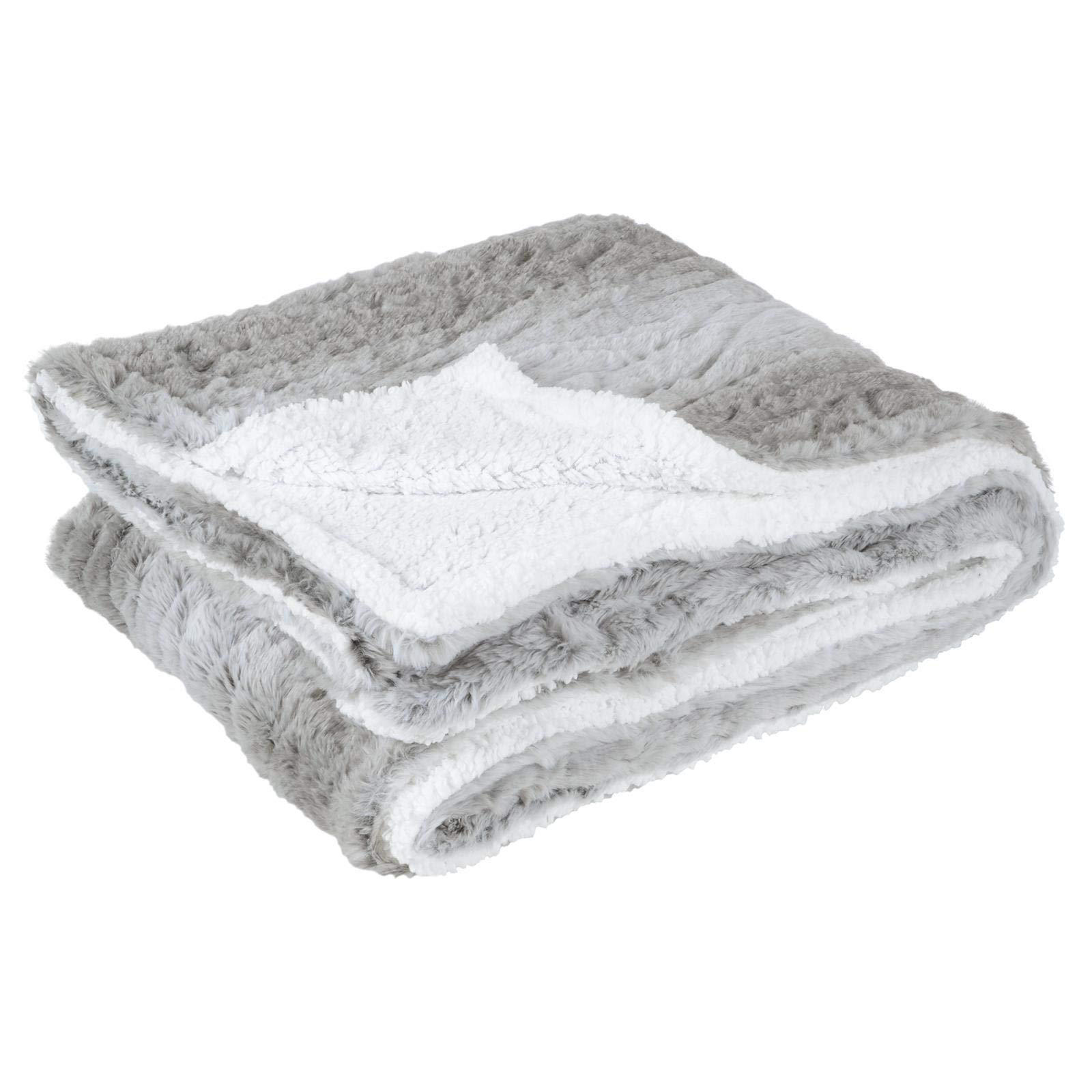 Hodge and Hodge Grey Faux Fur Blanket White Sherpa Fleece Throw Wrap Cover Bed Sofa 130 x 155cm, 130x155cm
