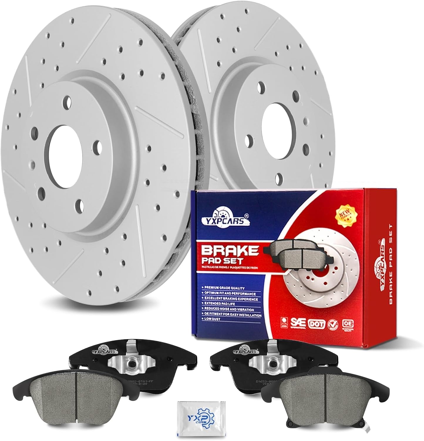 Ceramic Front Brakes Pad and Rotors Drilled Slotted Vented Replacement Disc Brake Kits for Ford Fusion 2013 2014 2015 2016 2017 2018 2019 2020, for Lincoln Mkz 2013-2016 Hybrid