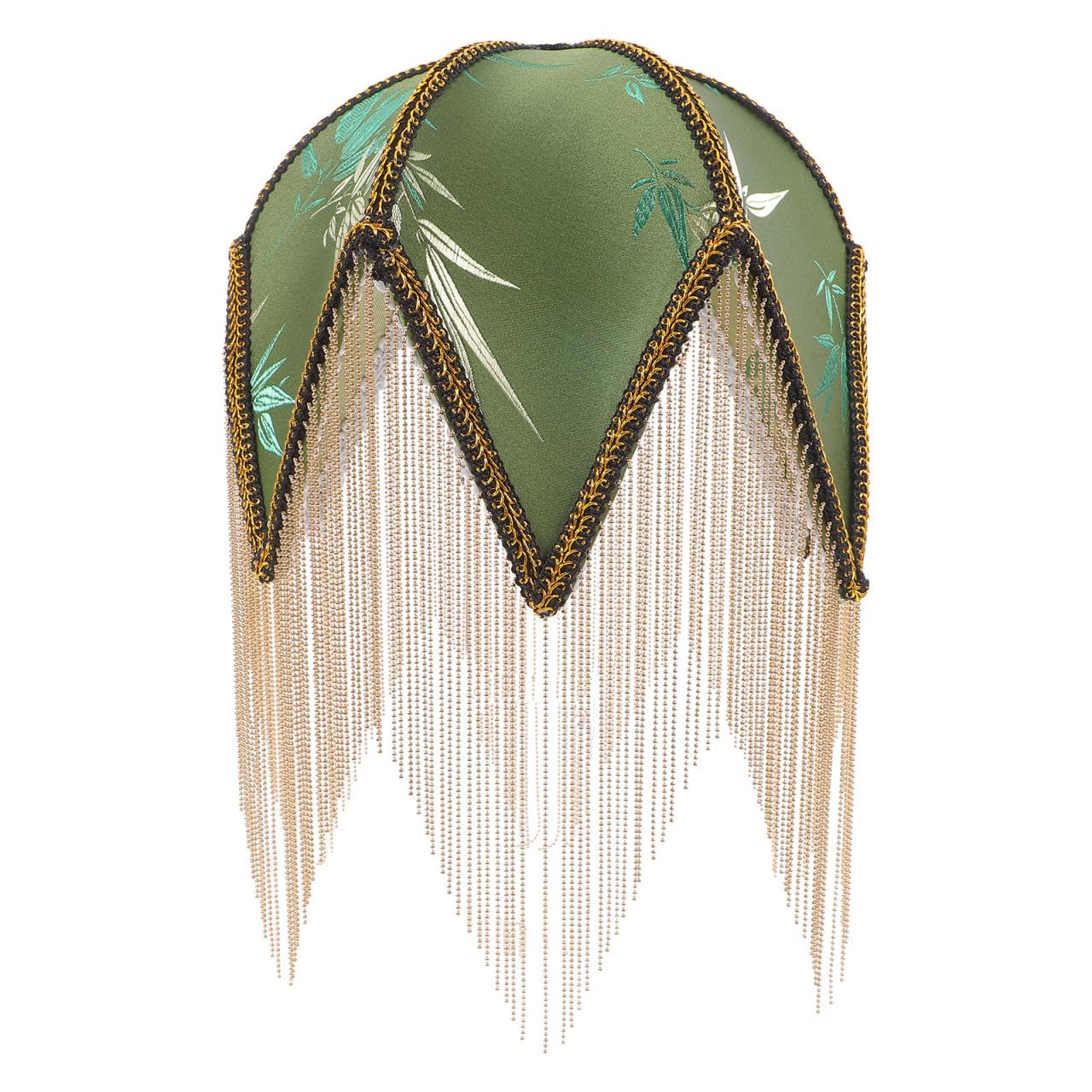 Abat-jour en Tissu Vert à Motif Feuille, Cadre Fer et Trou Central 1 Cm