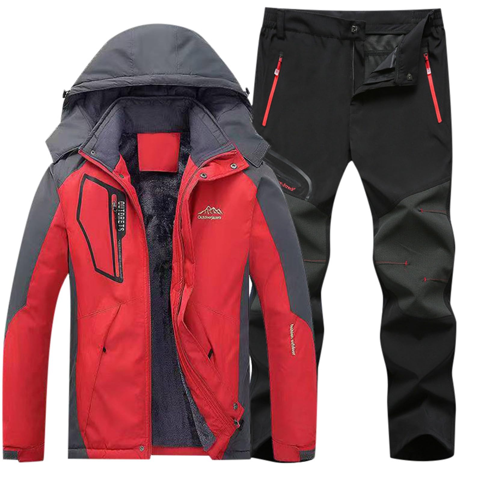 Generisch Skianzug Herren 2 Teilig Set Ski Jacke Und Hosen Set Mit Kapuze Wasserdicht Winddicht Skibekleidung Skianzüge Warme Dicke Snowboard Anzug Schneeanzug Bequem Outdoor Winter Skifahren Outfit