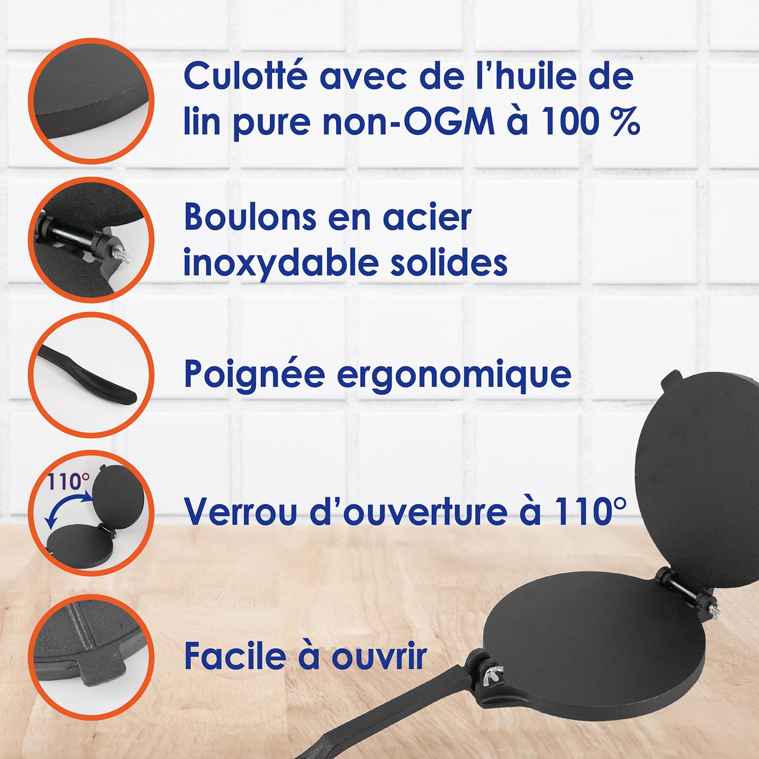 StarBlue Presse A Tortillas En Fonte De 20,3 Cm, Avec 100 Feuilles De Papier Huile Et Livret De Recettes, Accessoire Permettant La Realisation De Chapati, Tortillas, Roti Indien