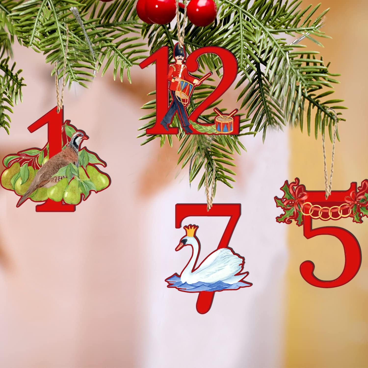 Amazon.com: 24-Piece 12 Days of Christmas Ornaments - Wooden