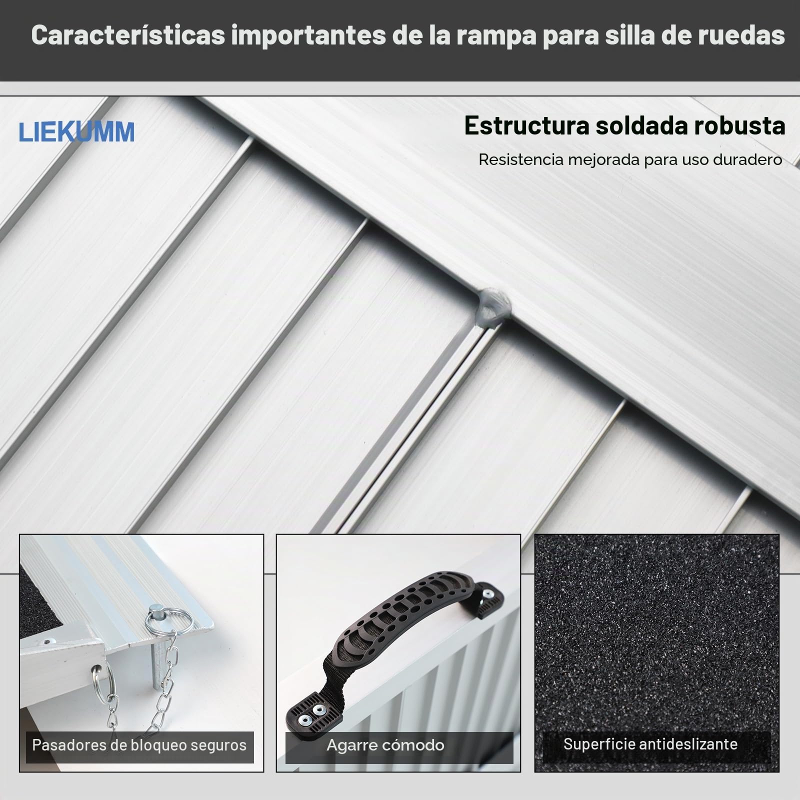 LIEKUMM Rampa de Aluminio para Silla de Ruedas de 91 x 73 cm, Capacidad de 300 kg rampa para Silla de Ruedas, escalones, bordillos