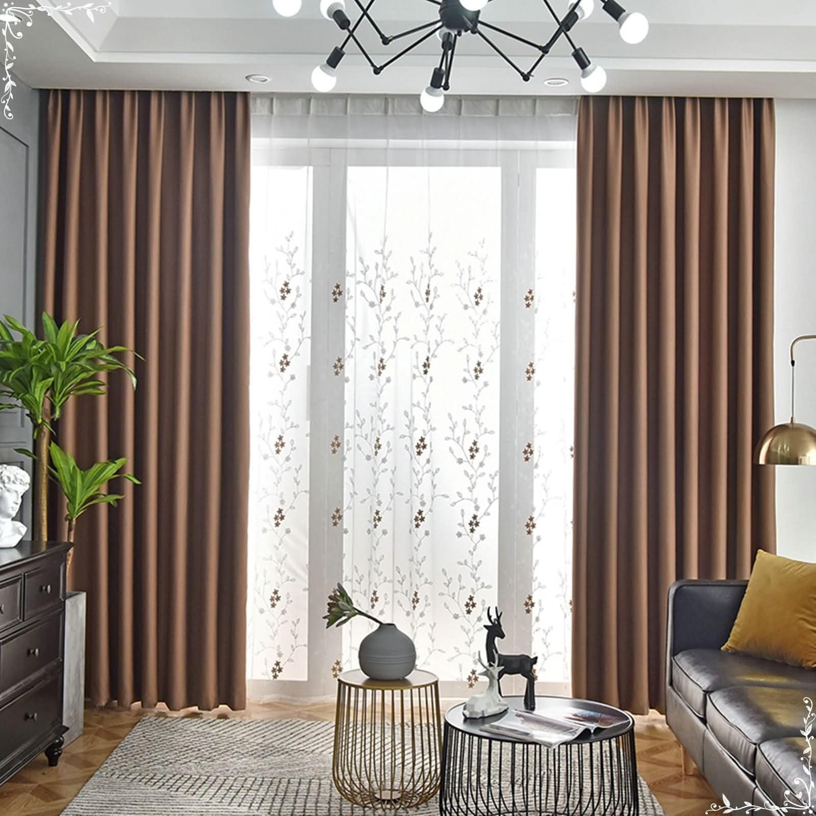 Rideau chambre decoratif occultant epais Beydodo en polyester cafe