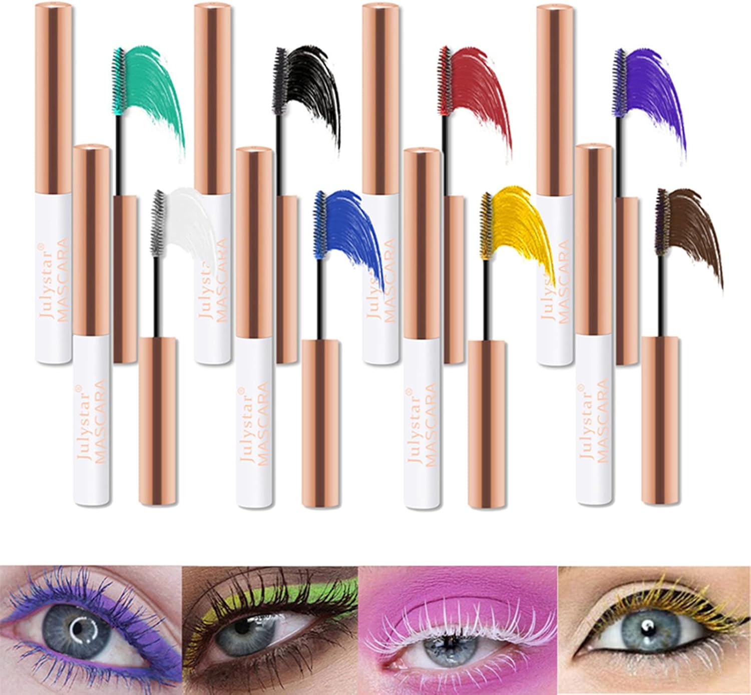 RoseFlower Ensemble de mascara volumineux coloré, mascara imperméable 8