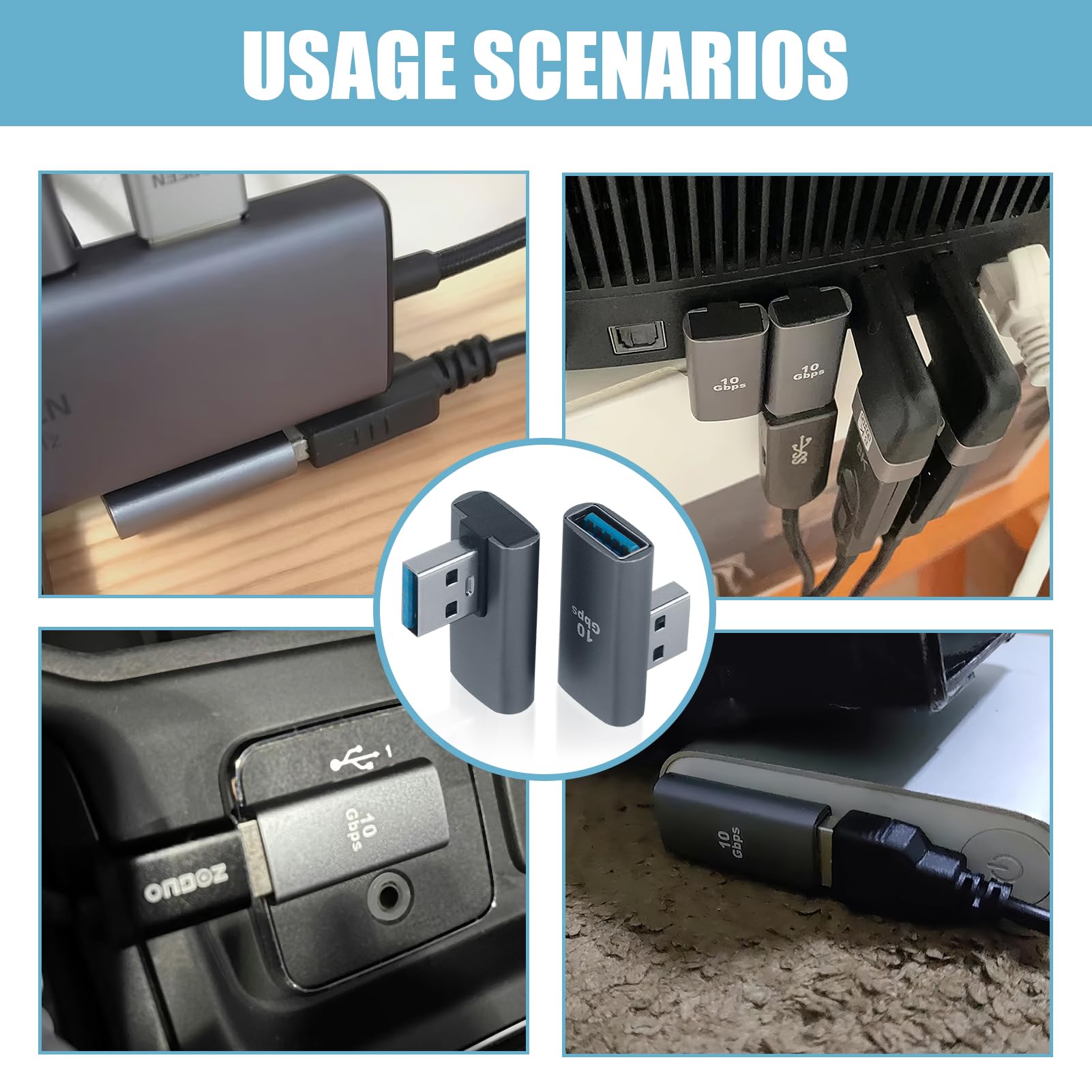 Lot De 2 Adaptateurs USB-A Coudés 90° - USB 3.2 10 Gbps - Pour Disque Dur, Smartphone, Ordinateur - 11