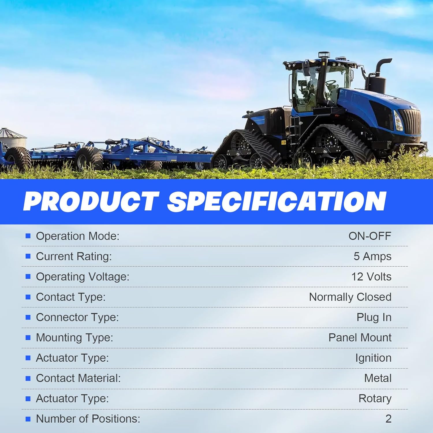 Ignition Lock Cylinder Starter Switch w/ 2 Keys Assembly 86569718 Compatible with New Holland Tractor 1530 1630 1725 1925 TC25 TC25D TC29 TC29D TC33 TC33D, 5A 12V, 2 Positions