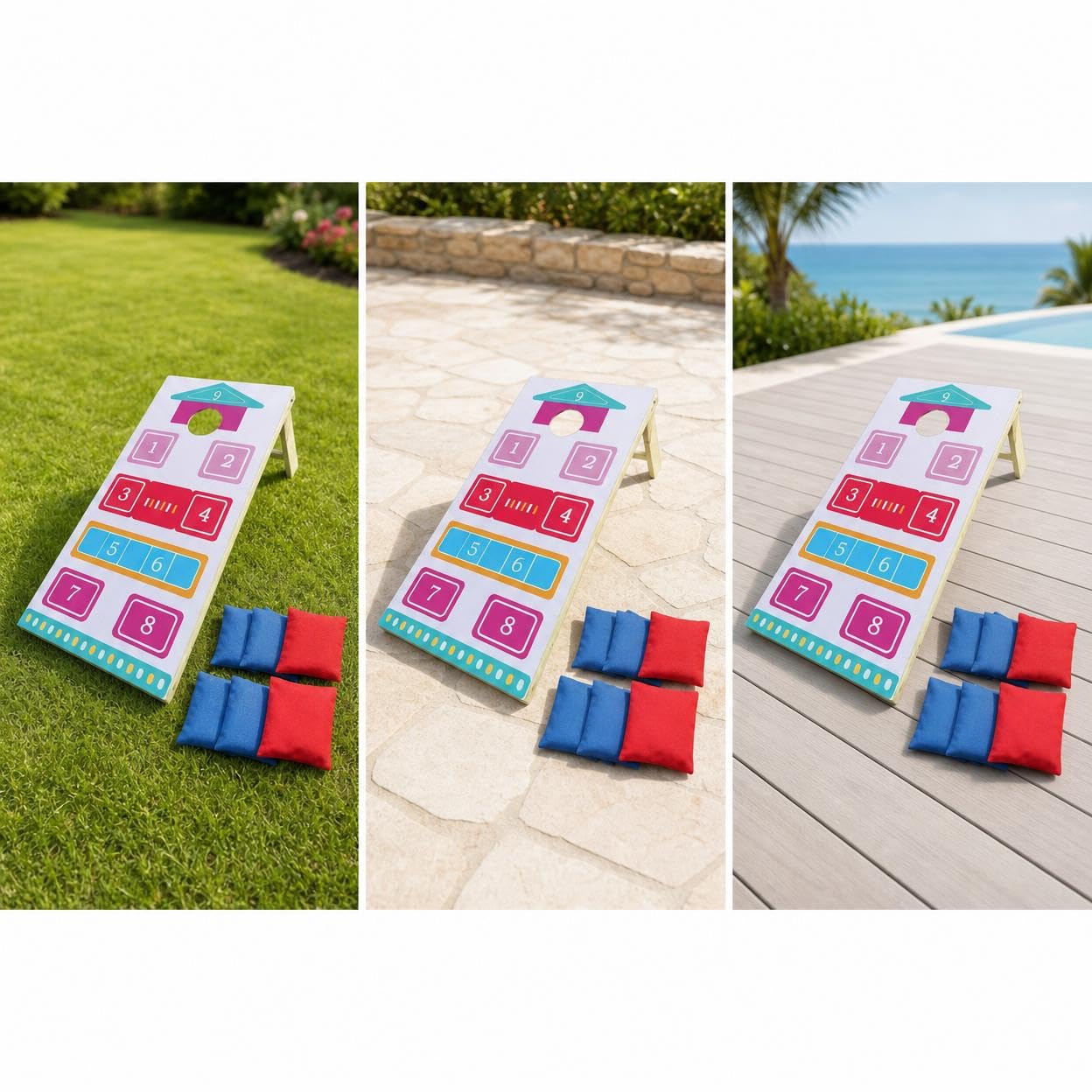 Cornhole Gioco Americano Set per Famiglie, Gioco All'aperto in Legno per Giardino e Campeggio