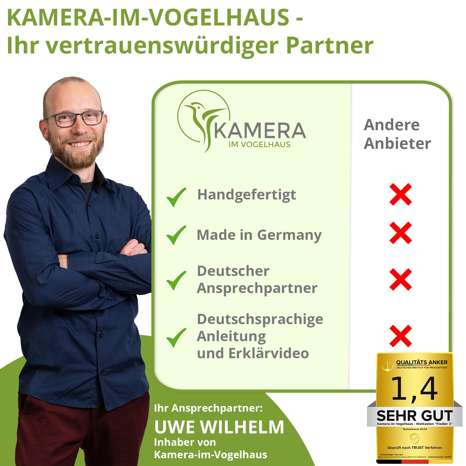 Nestblick Plus in Beige mit WLAN-Kamera. Nistkasten für Live-Beobachtung mit App, Full-HD, Nachtsicht, Ton und Infrarot LEDs. Ideal für Meisen, Kleiber & Zaunkönige.
