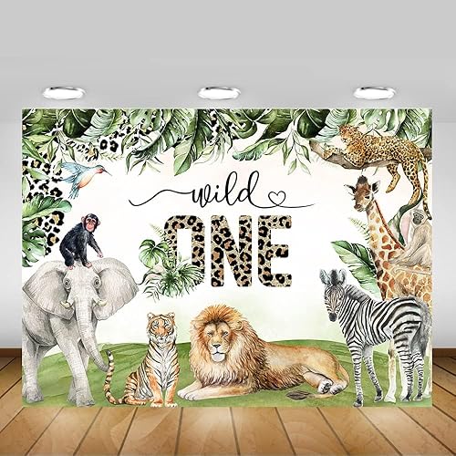 Mocsicka Fondo de cumpleaños Wild One, safari en la selva, decoración de fiesta de primer cumpleaños, zoológico, animales de la selva silvestre,