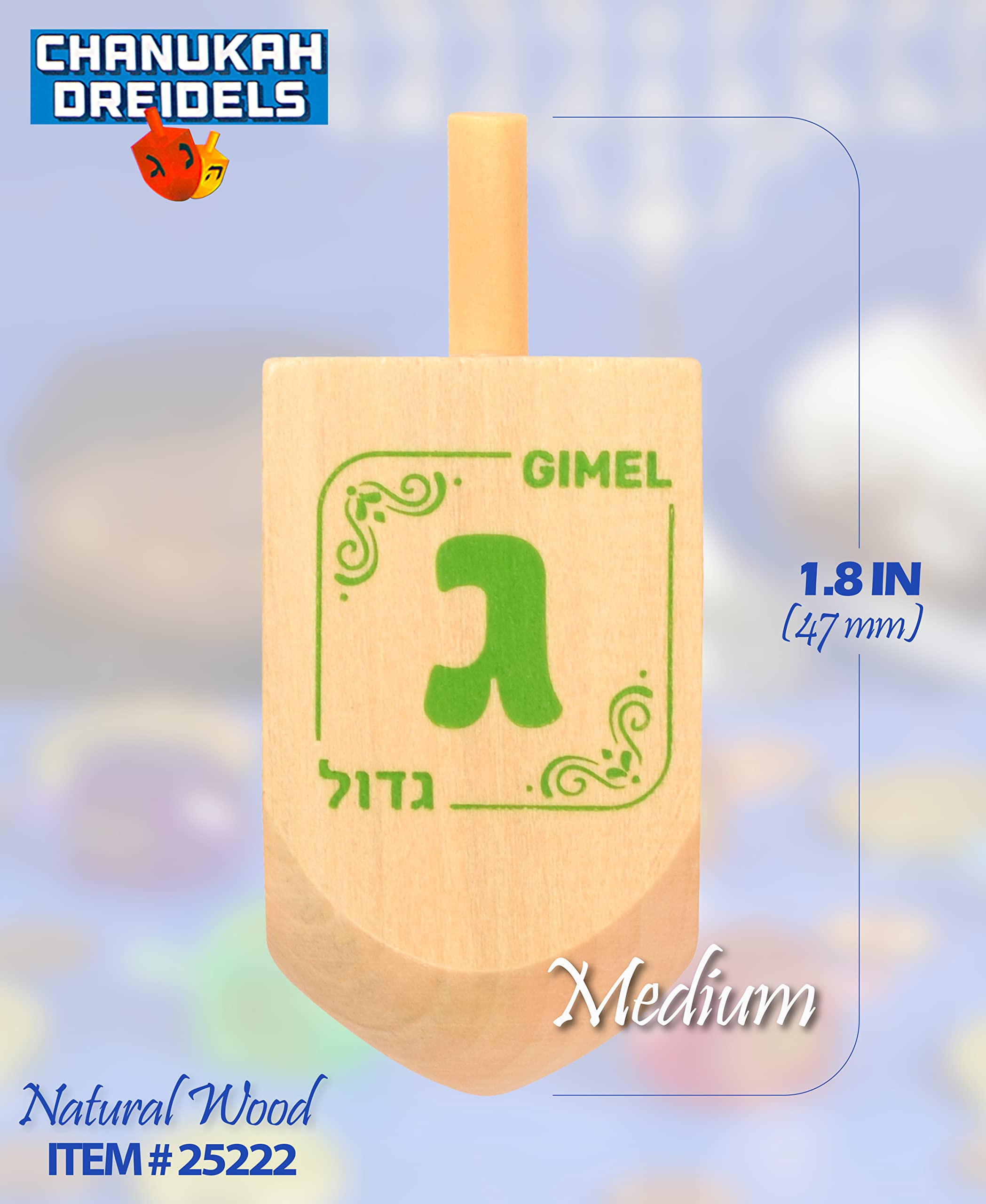 100 Medium Dreidels - Natural Wood - Classic Chanukah Spinning Draidel Game, Gift and Prize - Bulk Value Pack - by Izzy 'n' Dizzy