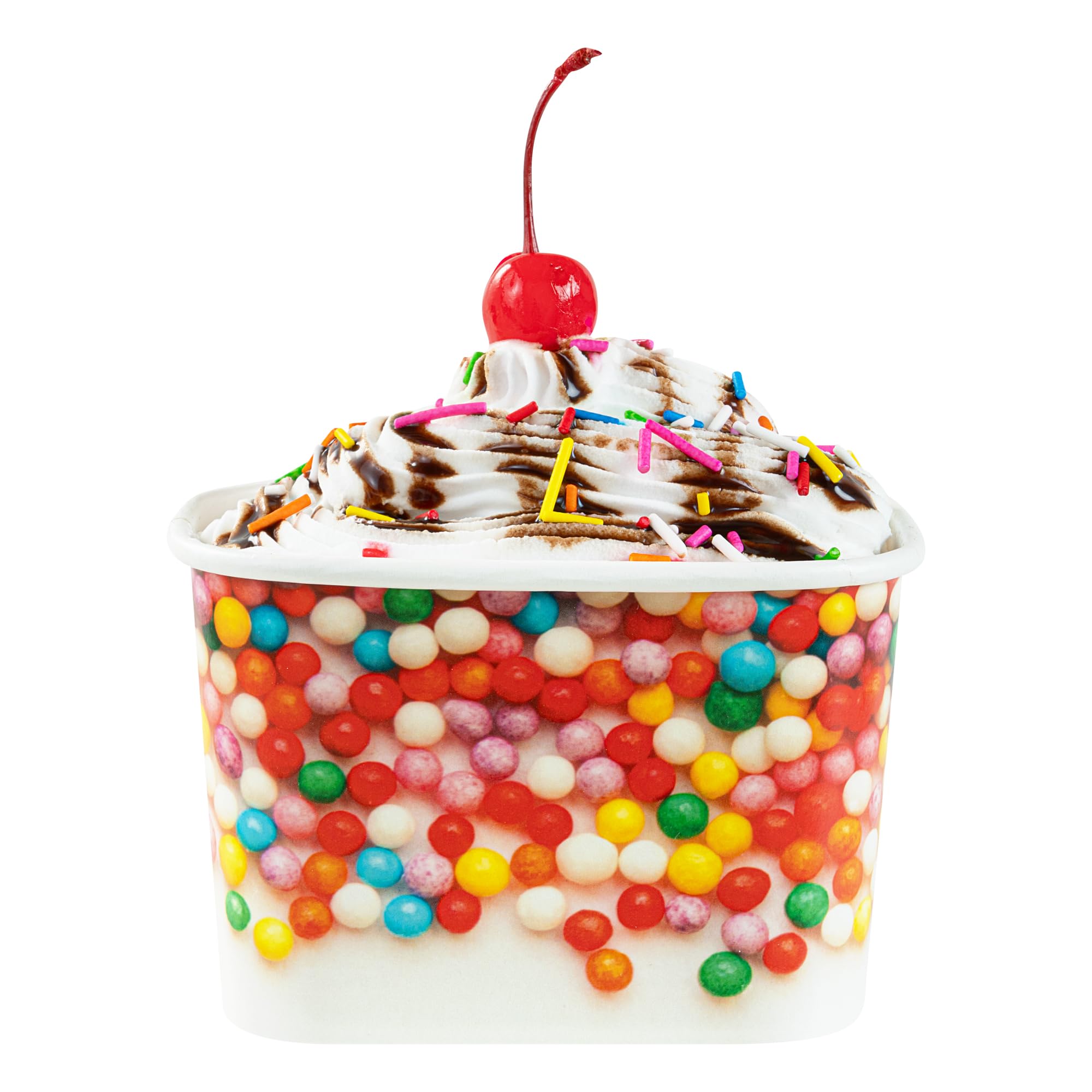 Restaurantware Paper Cups 200 Count 12 Ounce Square Disposable Ice Cream Containers, Leak-Resistant Paper Dessert To Go Cups, Hot And Cold Food, Durable Round Sprinkles Design, Lids Sold Separately