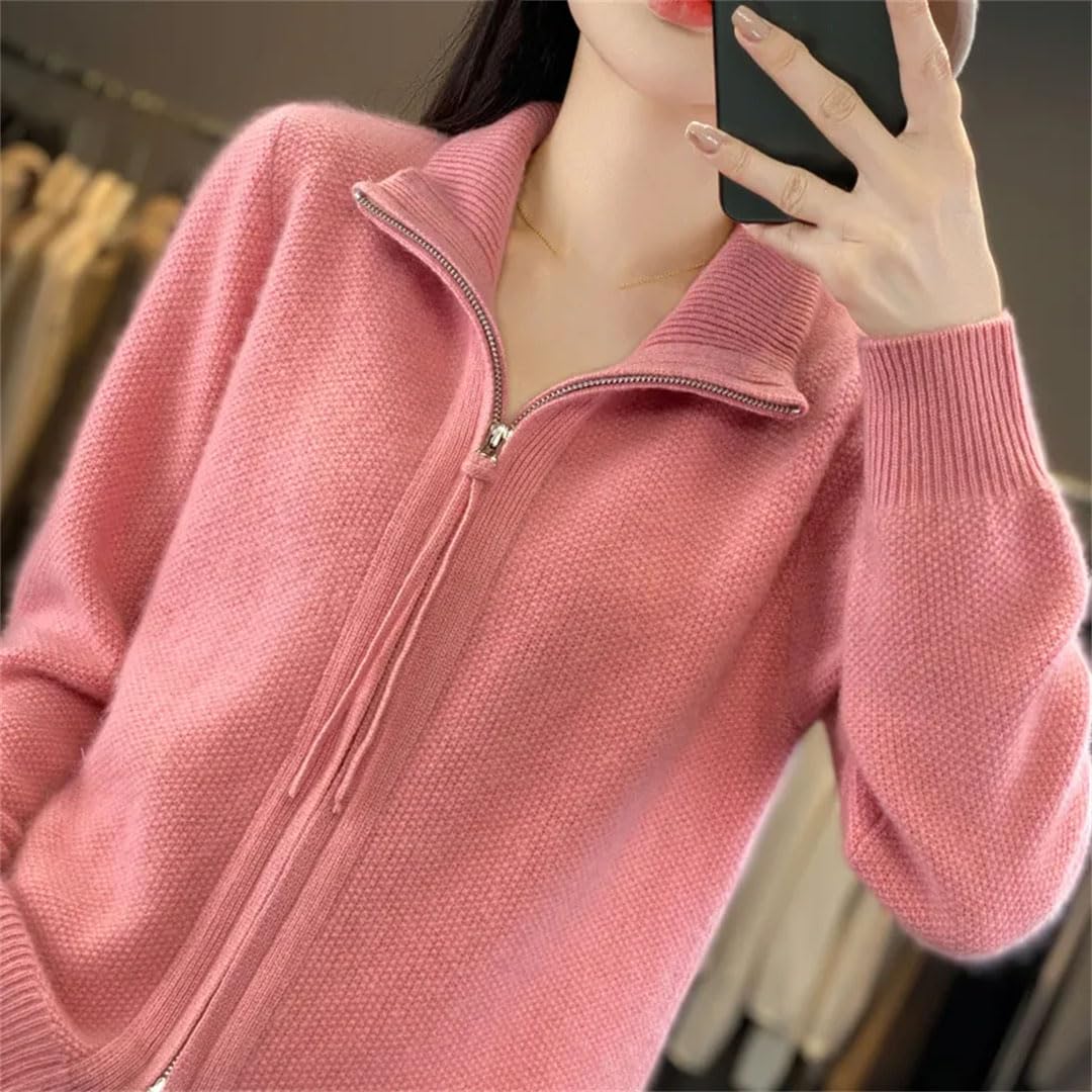 Alloaone Cardigan da Donna con Colletto alla Coreana in Lana con Cerniera, Maglione A Maniche Lunghe in Cashmere Lavorato A Maglia