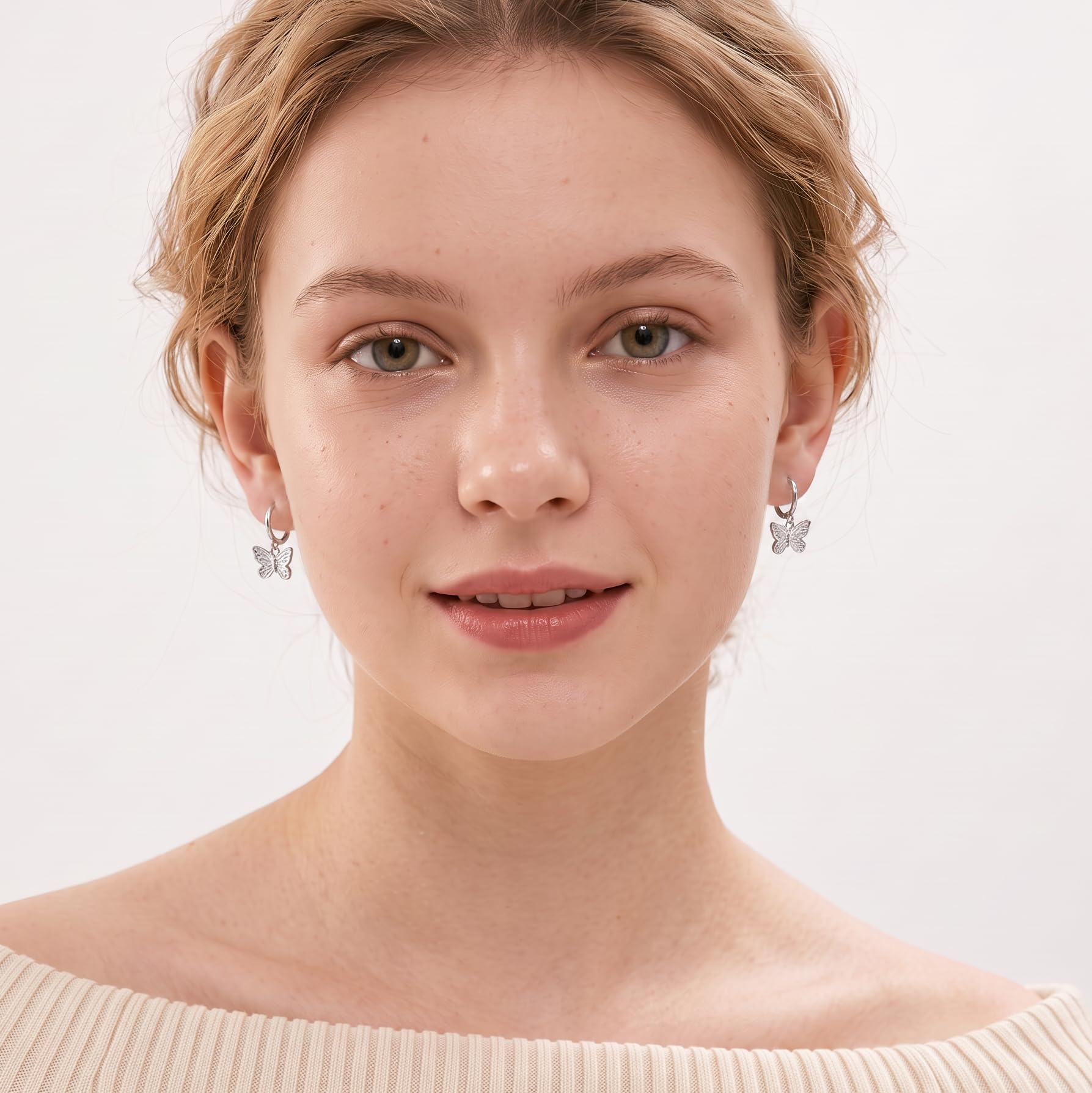 SLUYNZ Pendientes de aro de mariposa de plata de ley para mujer, aretes de aro de mariposa pequeños