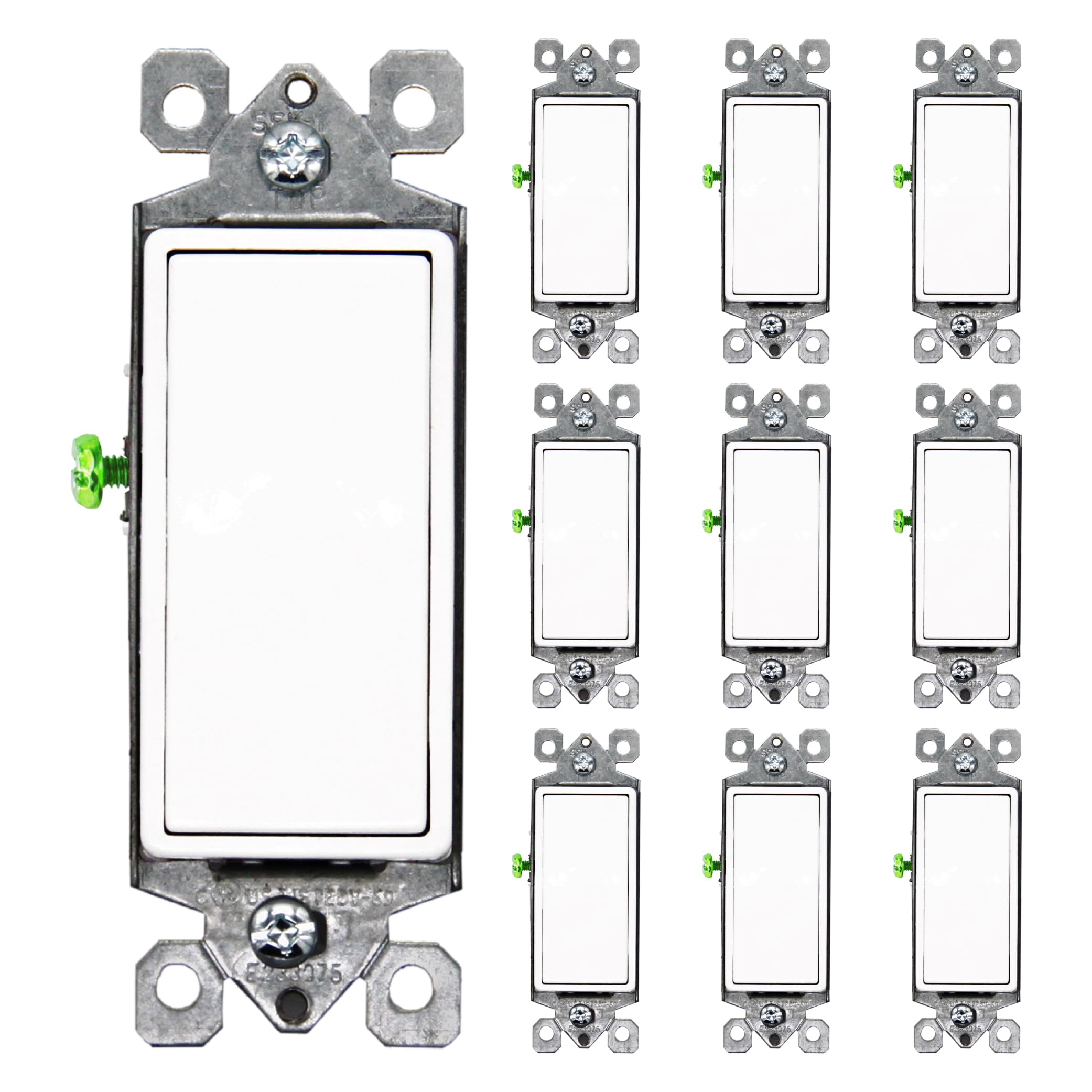 Faith [10-Pack] Single-Pole Decorator Paddle Wall Light Switch, 15A 120/277V, On/Off Rocker, White, 10-Piece