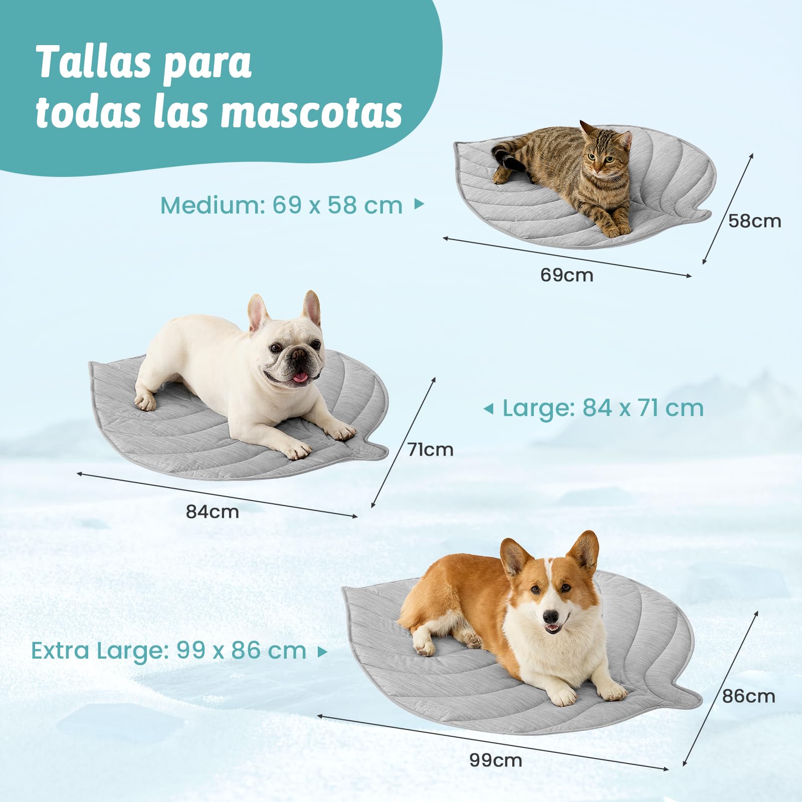 COZY KISS Alfombra Refrescante para Perros y Gatos Grandes 86x99cm – Q-MAX>0.4, Manta Refrescante de Verano, Cama para Perro en Verano, Suave y Lavable, Ideal para sofá, Cama o Coche, Gris