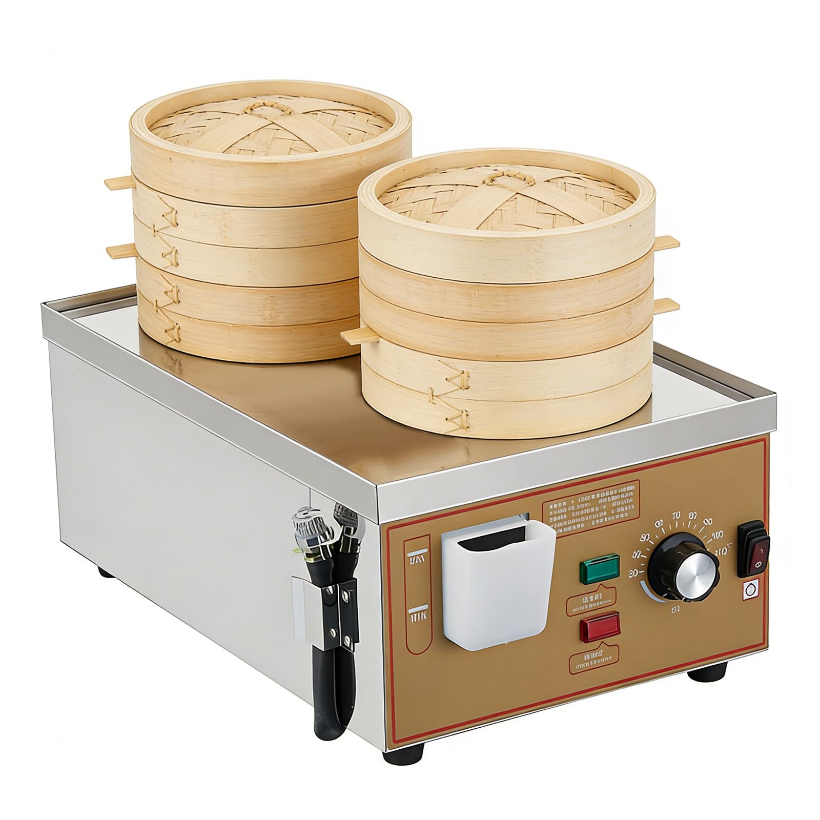 Vaporiera Elettrica a 2/4/6 Fori per Panini, Modello Professionale, Temperatura 30~110°C, Alimentazione Idrica Indipendente, Resistenza a U in Acciaio Inox per Ristoranti 2holes