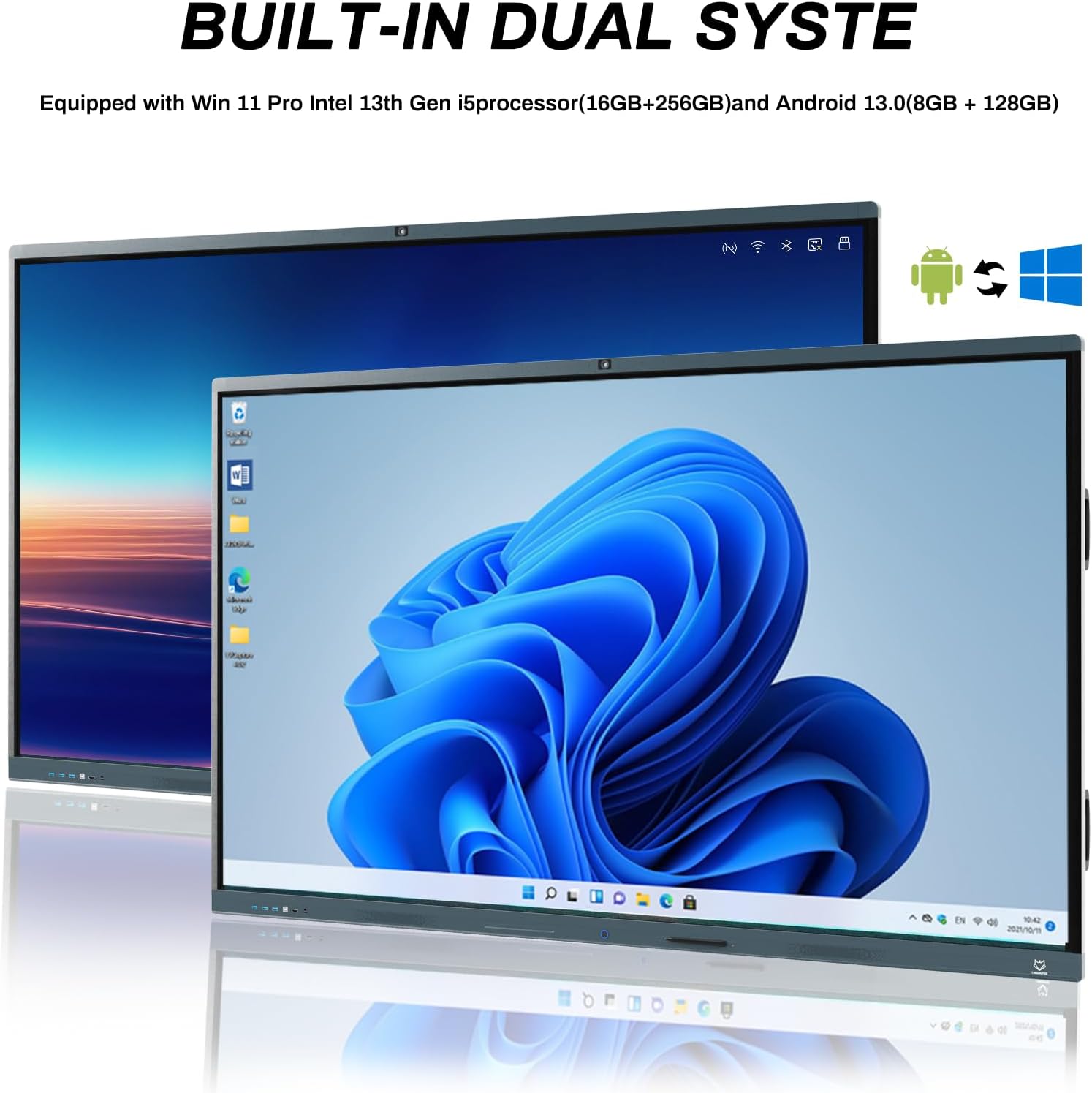 Smart Board, 86 Inch 4K Touchscreen Interactive Whiteboard with Windows 11 Pro 13th & Android 13, All in One Computer Display Built in AI Camera and 8 Mics for Office Classroom Home