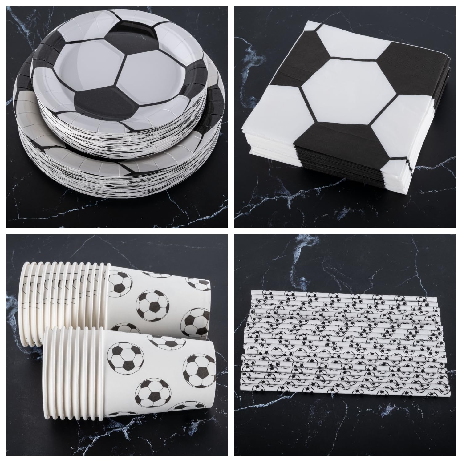 CEILIWEN Set Completo per Feste a Tema Calcio 125PCS - 25 Piatti di Carta Premium (9” & 7”), Bicchieri, Tovaglioli e Cannucce - Decorazioni per Compleanni a Tema Mondiali e Sportivo