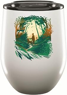 Man Walking Dog in Woods Illustration Style Gift for Pet Lovers 12oz Wine Tumbler Cup
