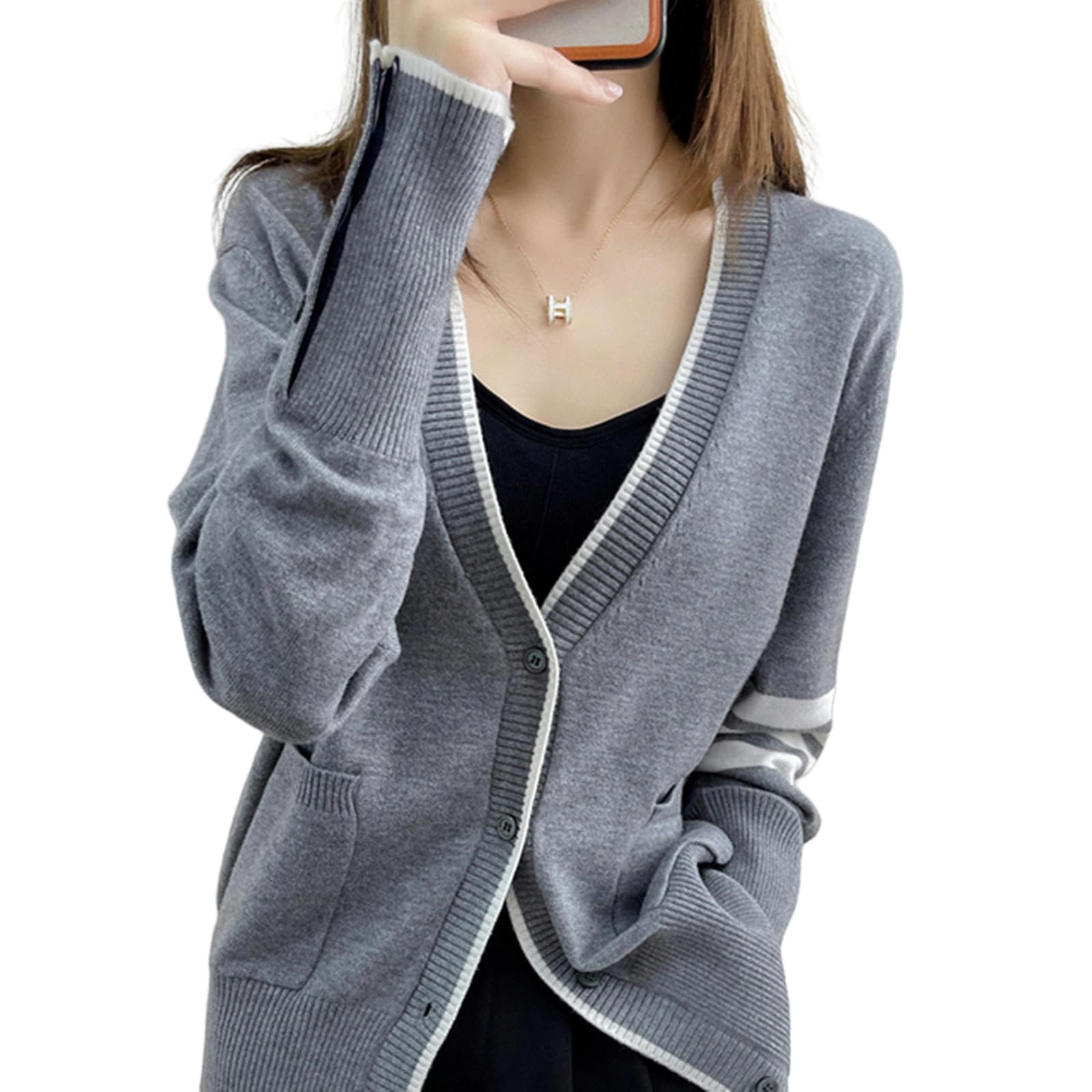 NOGRAX Rebeca Mujer Verano Suéter De Manga Larga para Mujer, Cárdigan De Punto Holgado Estilo Otoño, Top De Moda