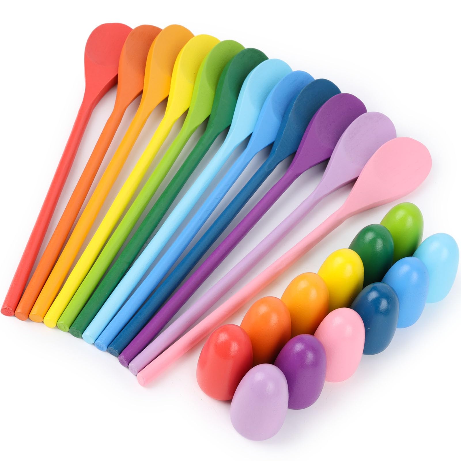 LovesTown 24PCS Egg Spoon Race Game Set, Relay Race Games Wooden Egg Balance Game for Outdoor Lawn Games