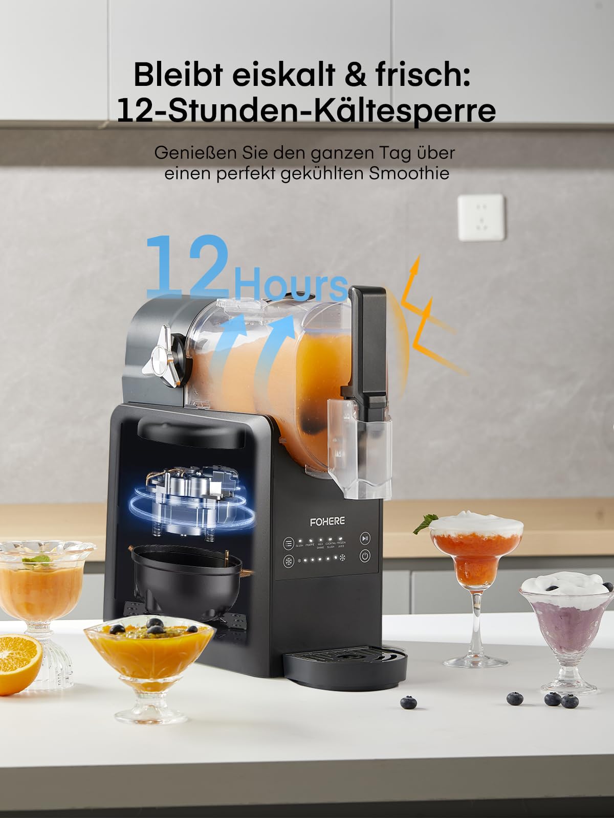 FOHERE Slush Maschine, 2,6L Slushie Maschine für Zuhause, Slush Eismaschine mit Selbstreinigung, Ohne Eiswürfel & 5 Smarten Programmen, für Slush, Eis-Cocktails, Frappé, Margaritas & Milchshakes